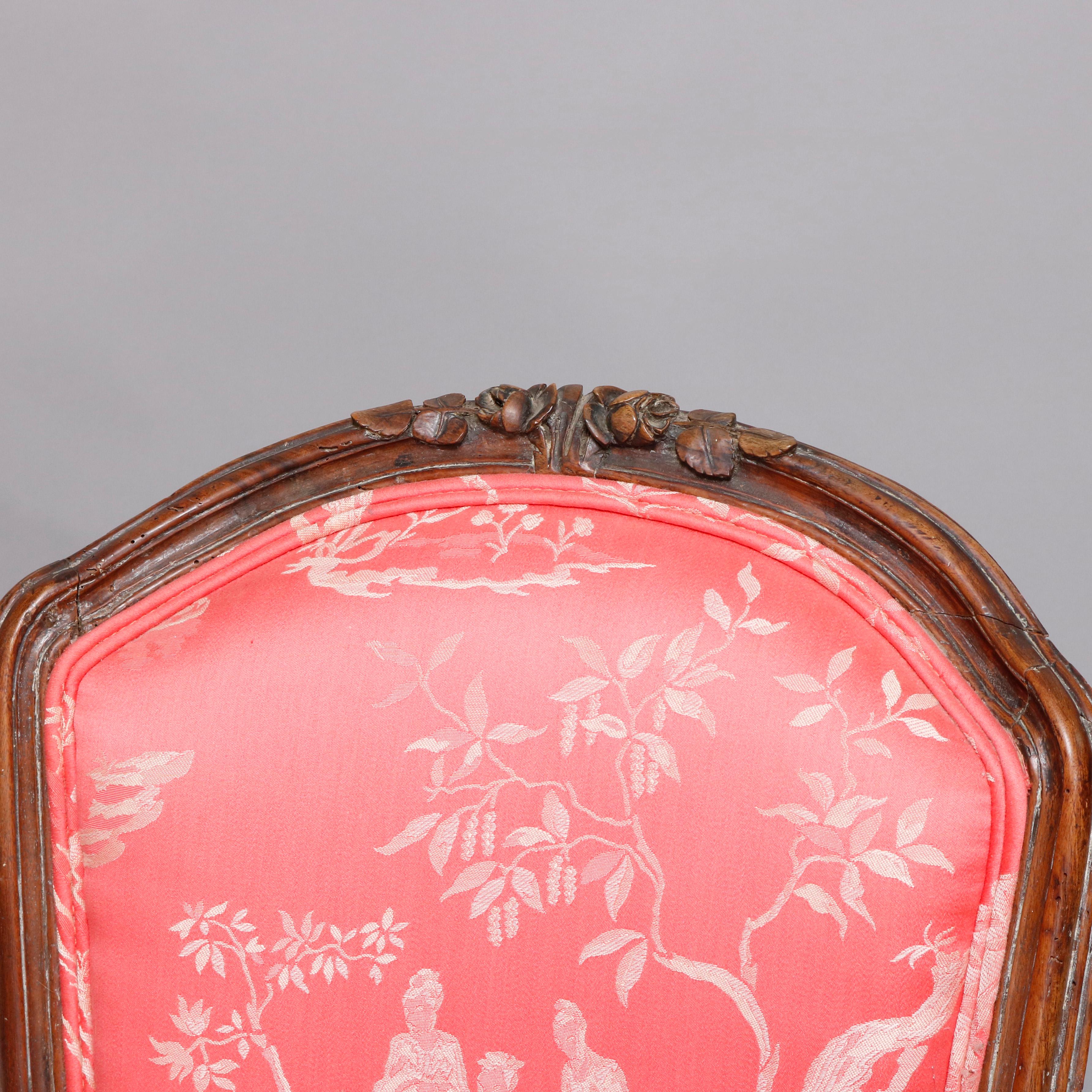 Pair of 18th Century French Louis XVI Carved Fruitwood and Upholstered Armchairs 5