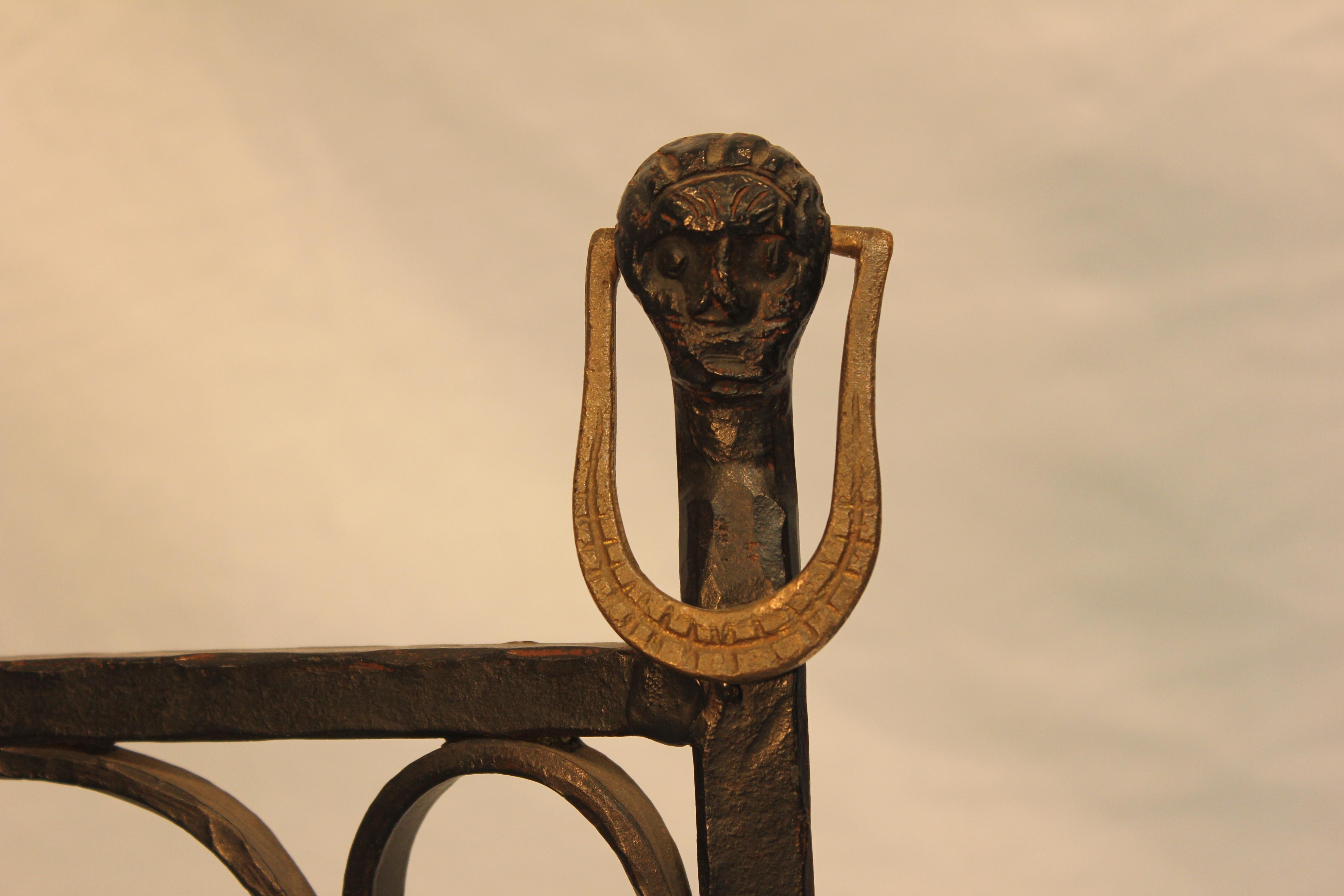 20th Century Antique Pair 1920  Spanish Colonial Revival Hand Forged Wrought Iron Arm Chairs For Sale