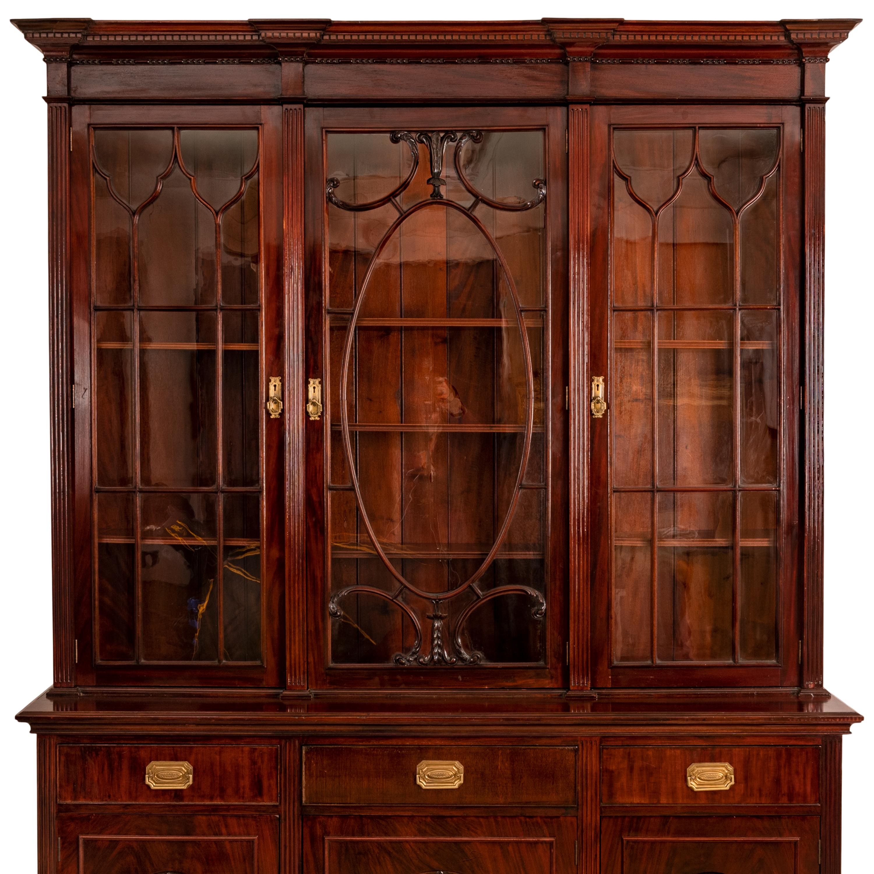 Neoclassical Antique Pair 19th Century Mahogany Bibliotheque Library Bookcase Cabinets, 1880