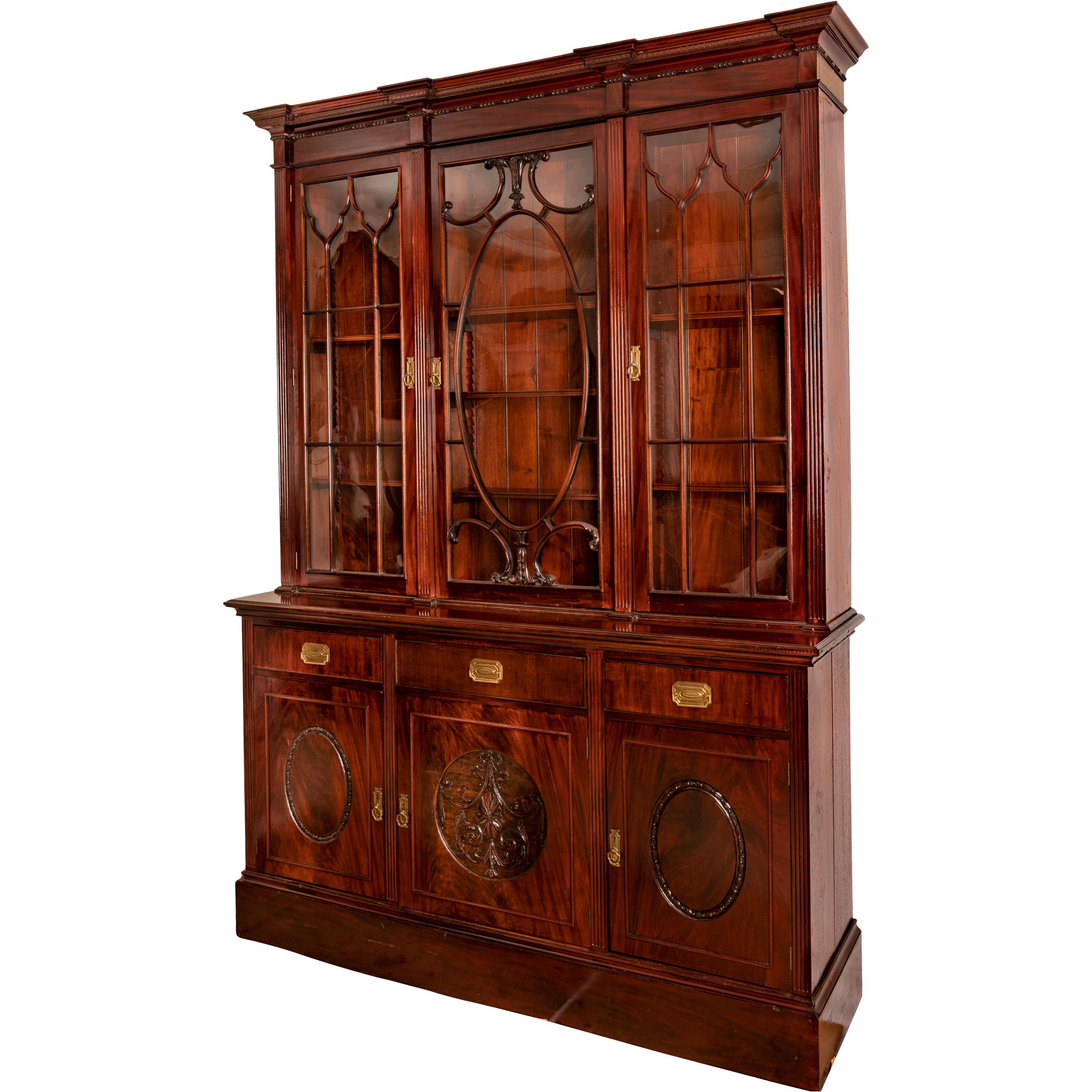 Late 19th Century Antique Pair 19th Century Mahogany Bibliotheque Library Bookcase Cabinets, 1880