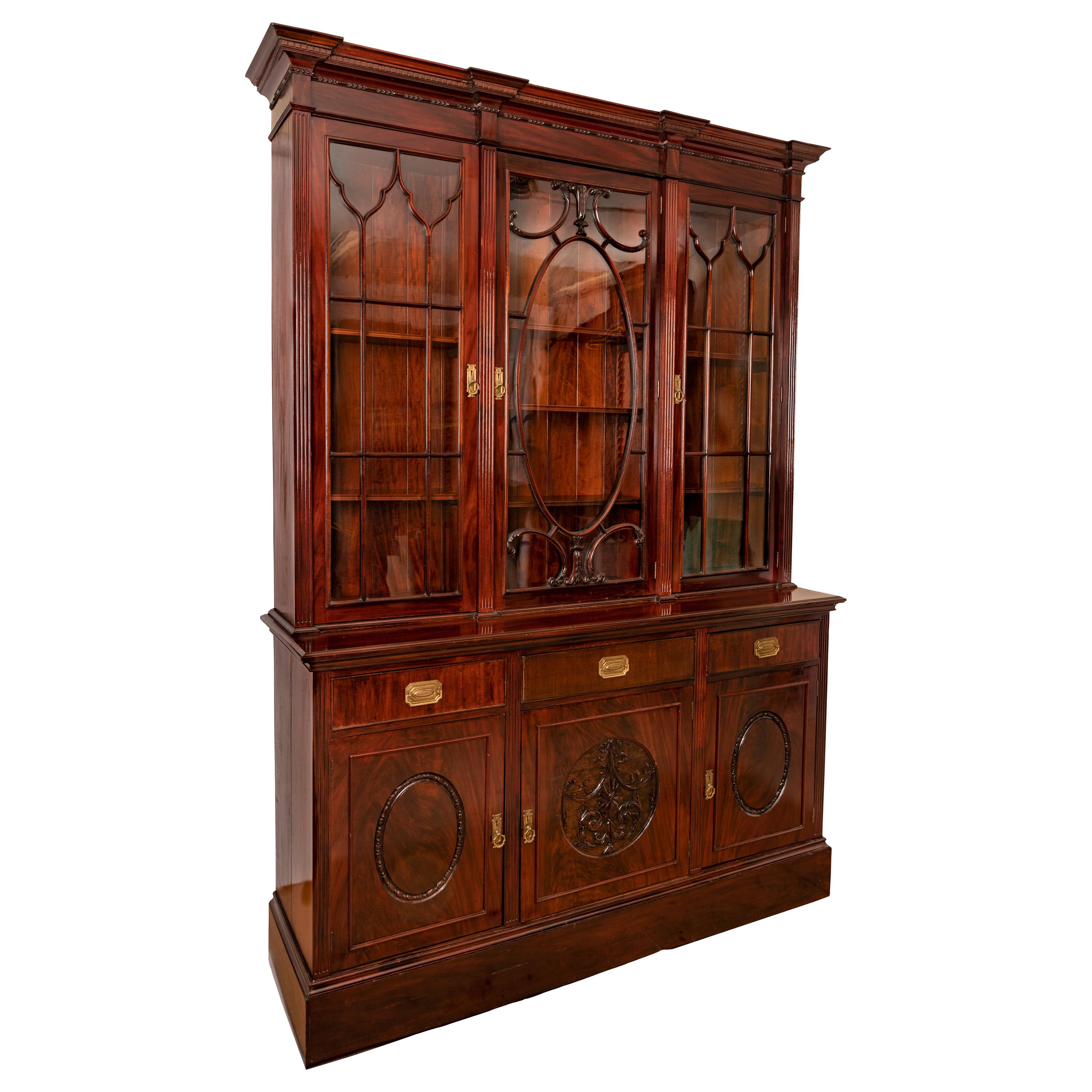Antique Pair 19th Century Mahogany Bibliotheque Library Bookcase Cabinets, 1880 1