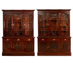 Antique Pair 19th Century Mahogany Bibliotheque Library Bookcase Cabinets, 1880