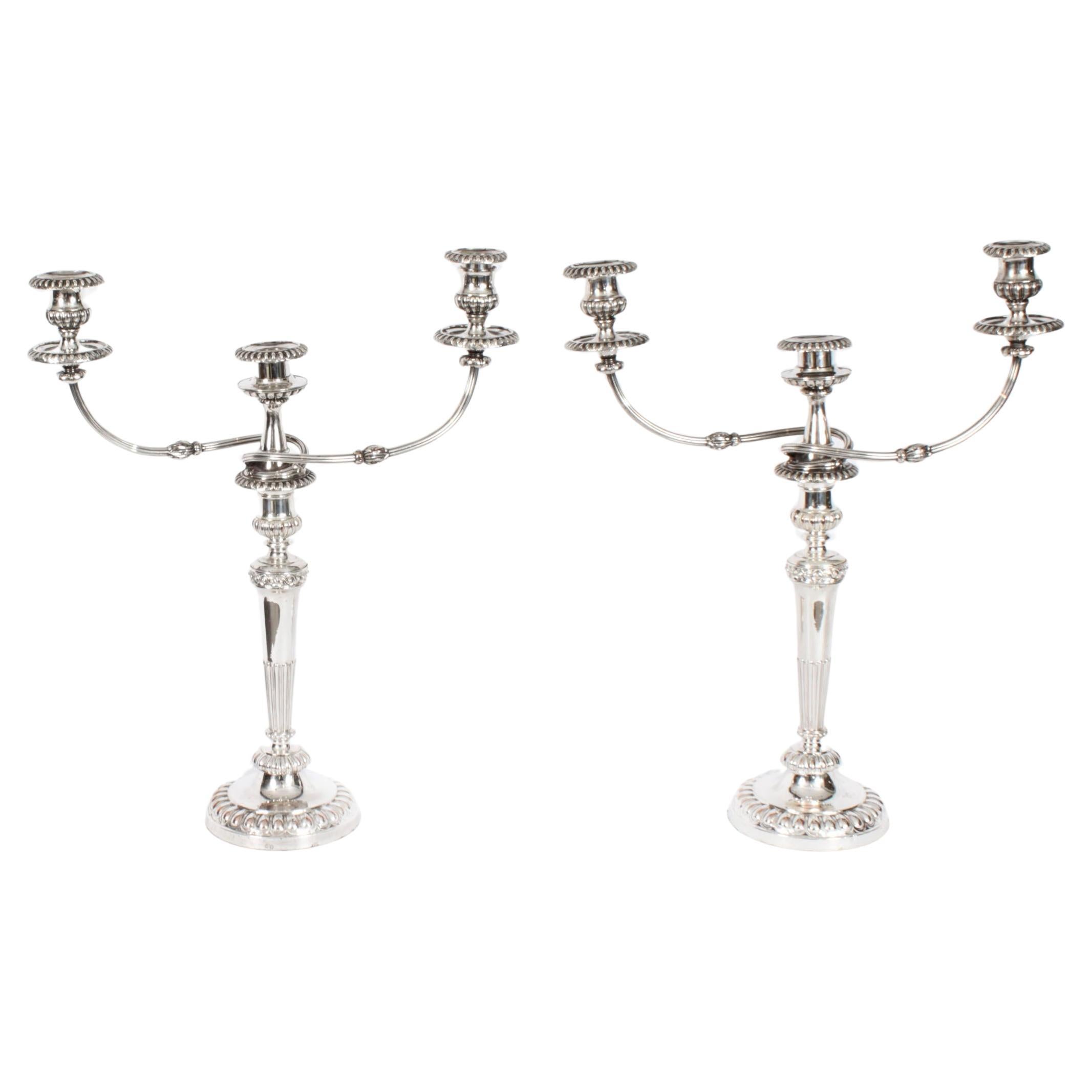 Antique Pair 21inch George III Three Light Candelabra by Matthew Boulton 18th C For Sale