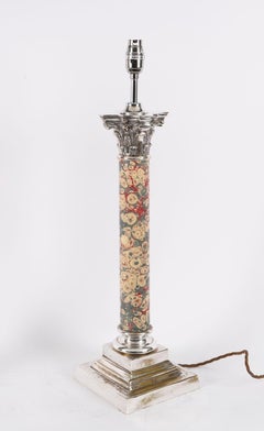 Antique Pair 2ft Silver Plated Corinthian Column Table Lamps 20th Century