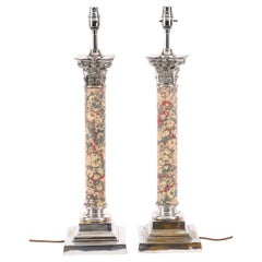 Antique Pair 2ft Silver Plated Corinthian Column Table Lamps 20th Century