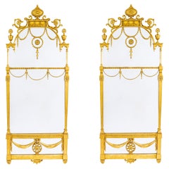 Antique Pair 6ft George III Adam Revival Giltwood Mirrors 19th C 190 x 76cm