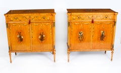 Antique Pair Adam Revival Satinwood Side Cabinets Commodes 19th Century