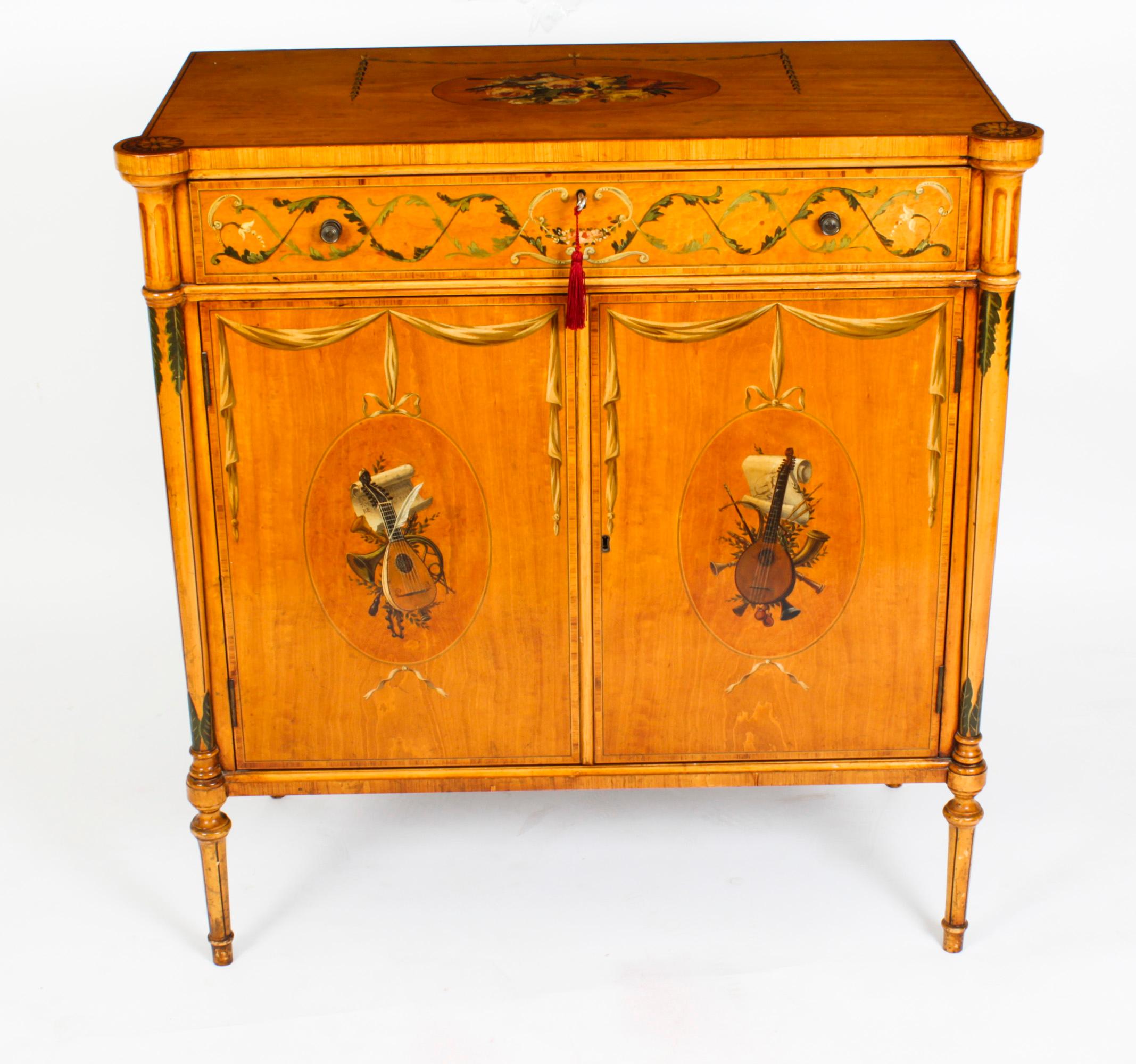 Late 19th Century Antique Pair Adam Revival Satinwood Side Cabinets Commodes 19th C For Sale