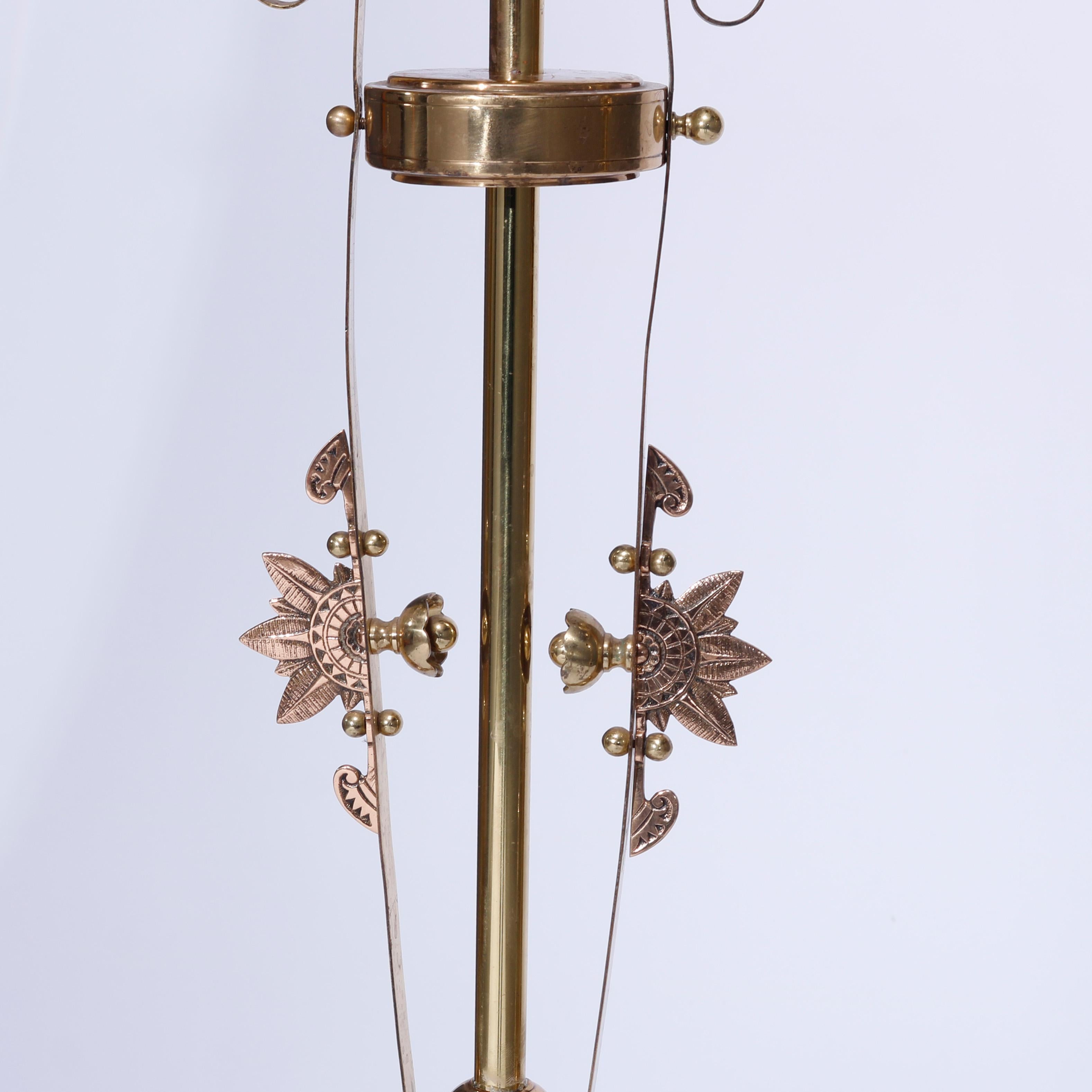 Antique Pair Aesthetic Brass & Mahogany Newell Post Candelabra Lights, C1870 For Sale 1