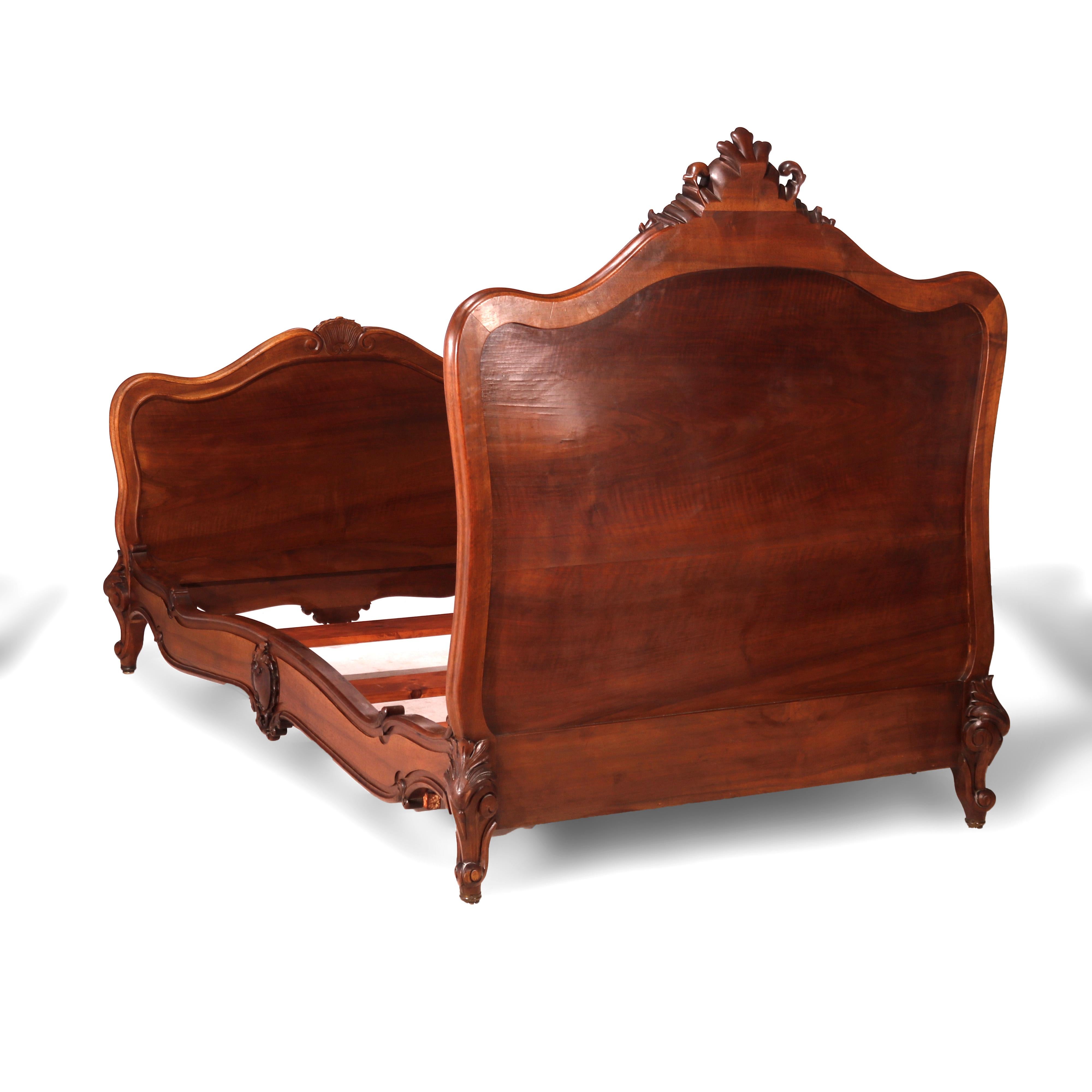 Antique Pair Antique French Rococo Carved Mahogany Twin Beds, 19th Century 11
