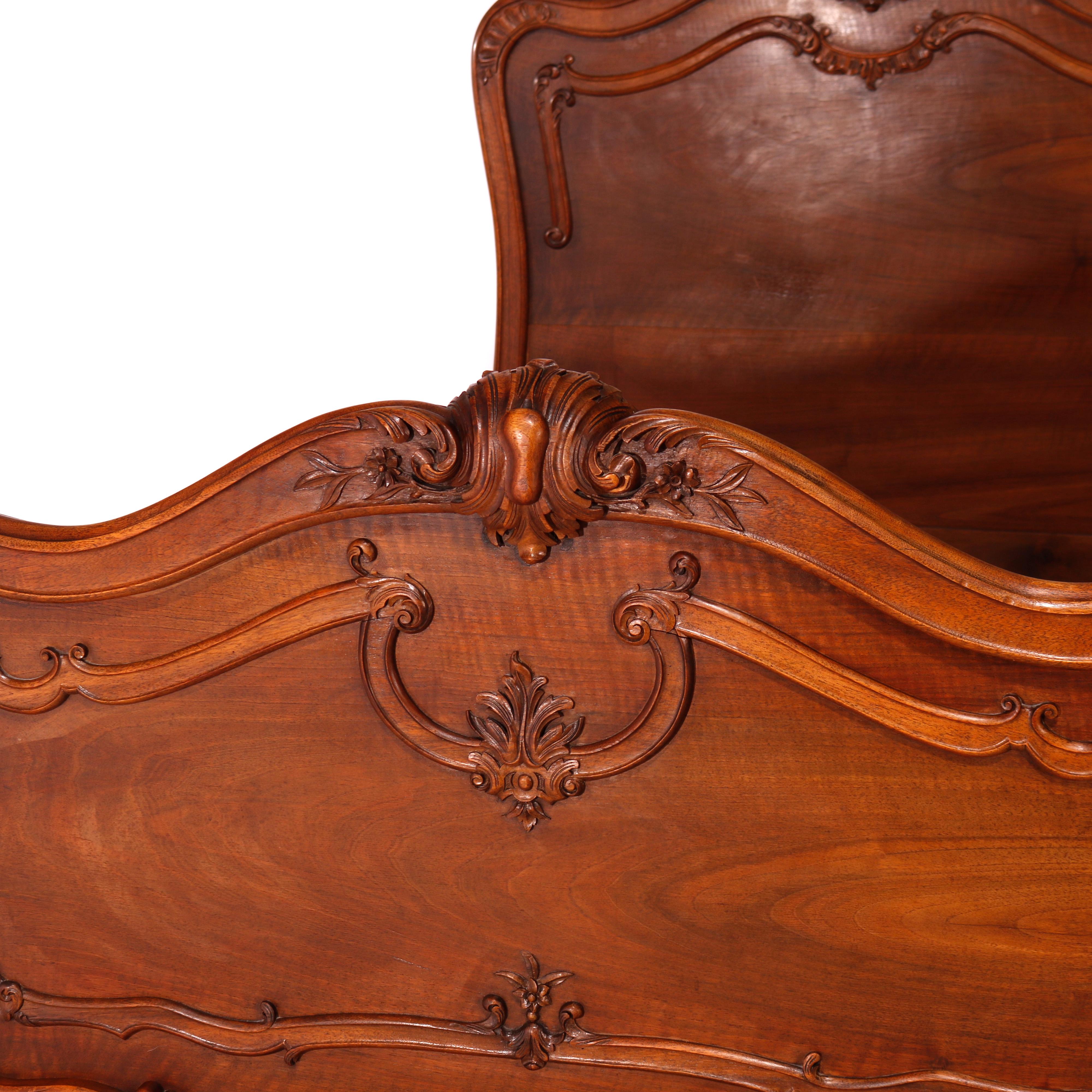 Antique Pair Antique French Rococo Carved Mahogany Twin Beds, 19th Century In Good Condition In Big Flats, NY