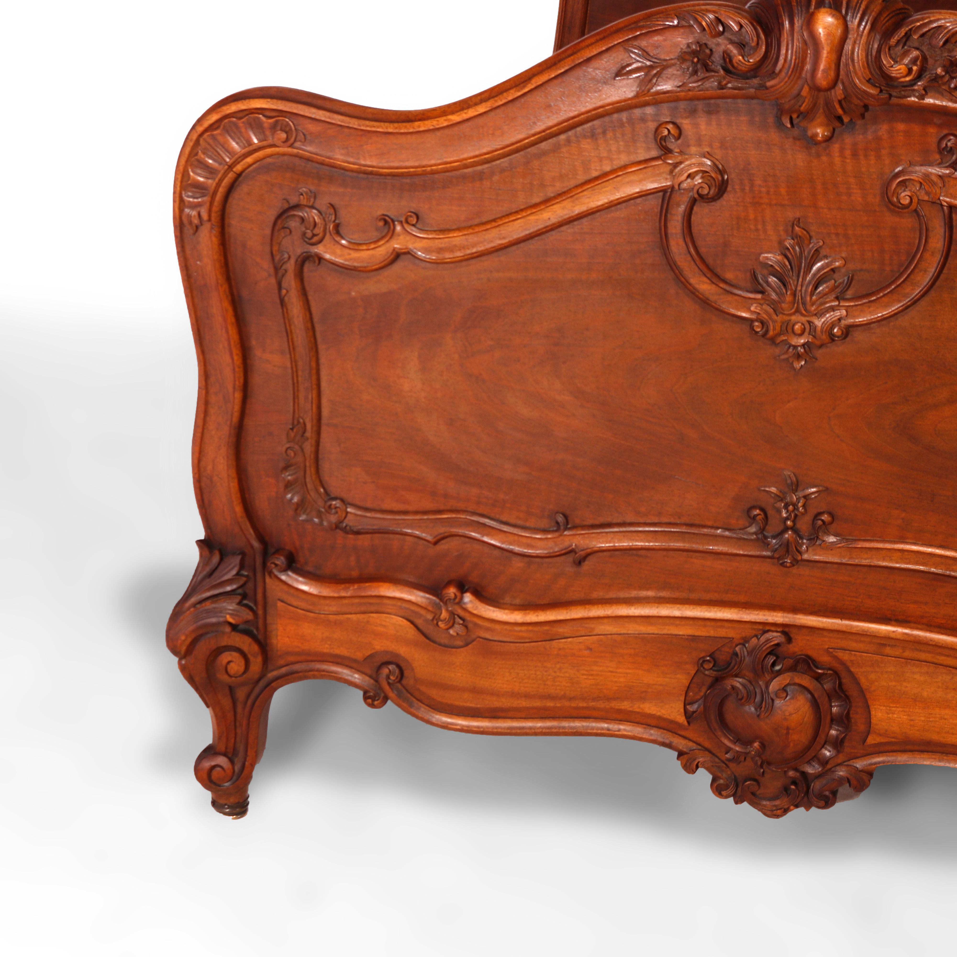 Antique Pair Antique French Rococo Carved Mahogany Twin Beds, 19th Century 1