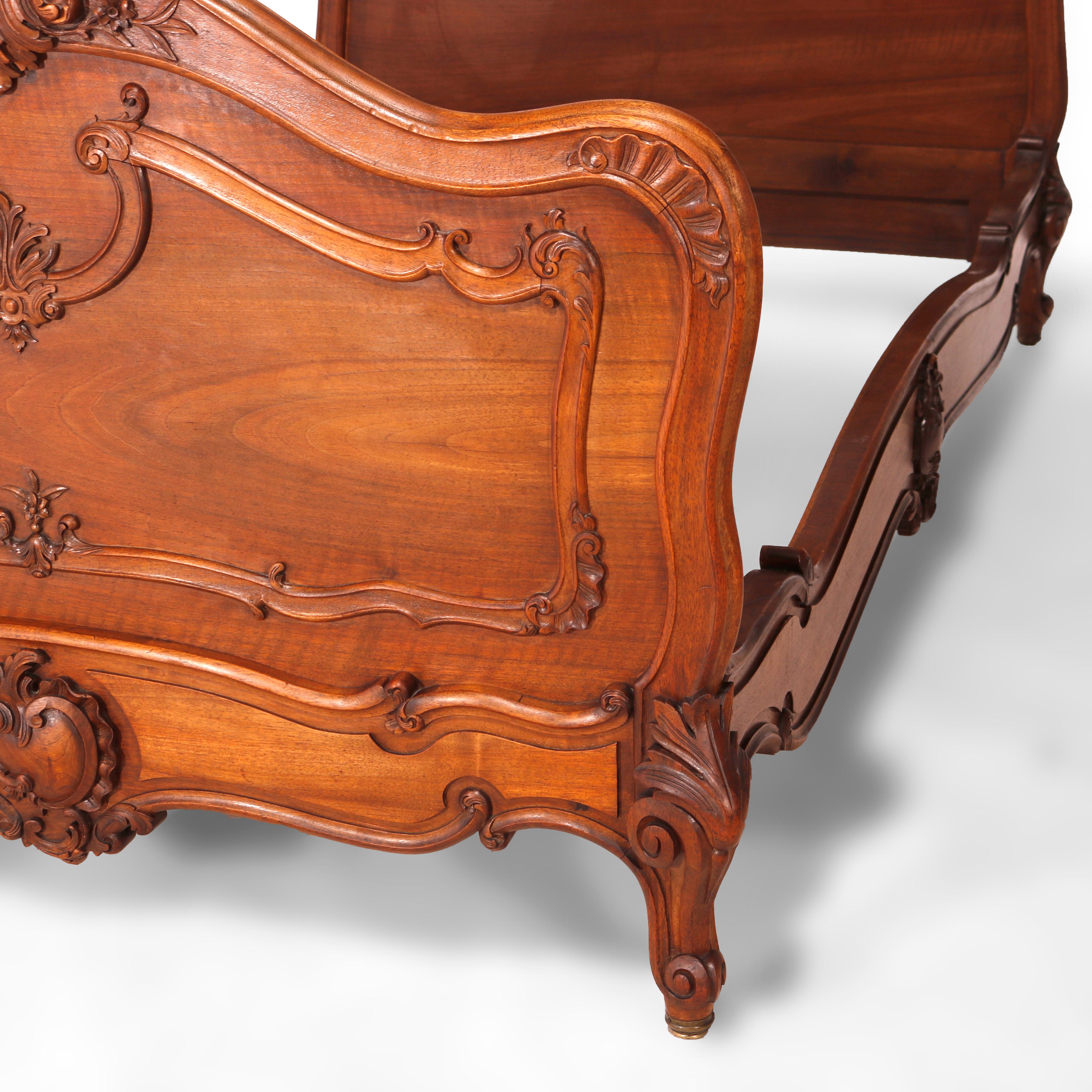 Antique Pair Antique French Rococo Carved Mahogany Twin Beds, 19th Century 2