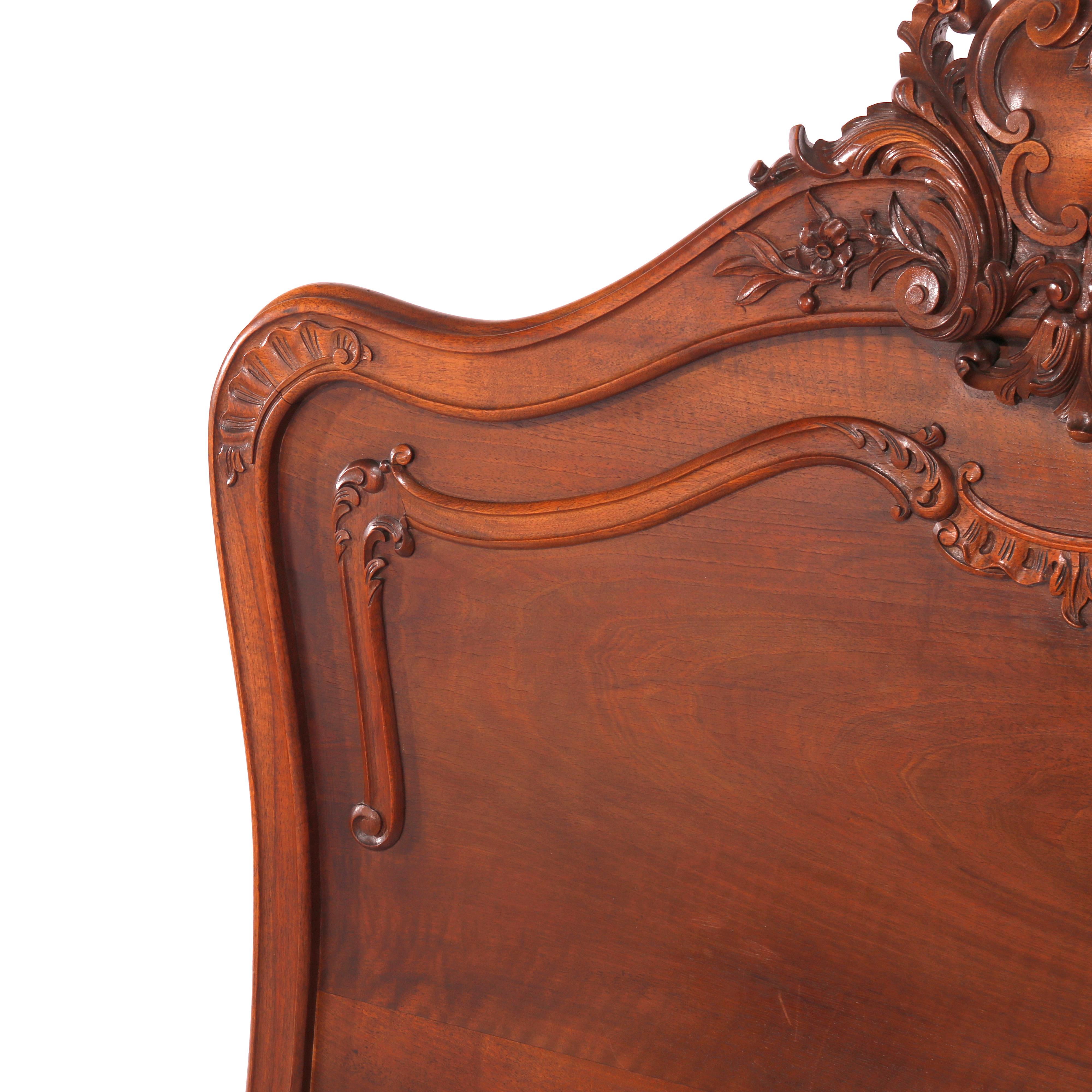 Antique Pair Antique French Rococo Carved Mahogany Twin Beds, 19th Century 4