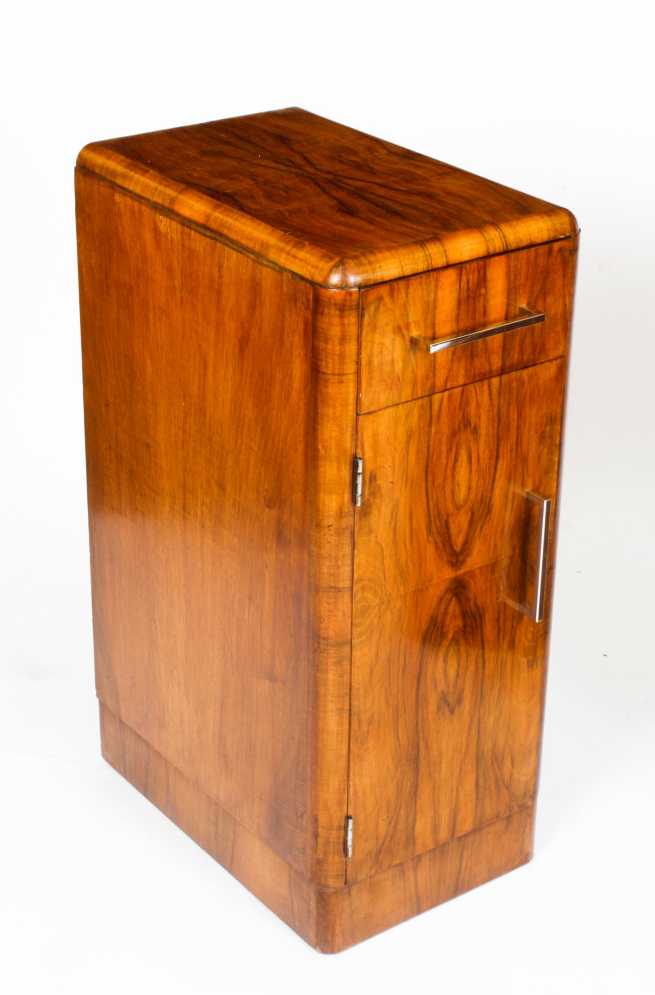 Antique Pair Art Deco Figured Walnut Bedside Cabinets 1920 8