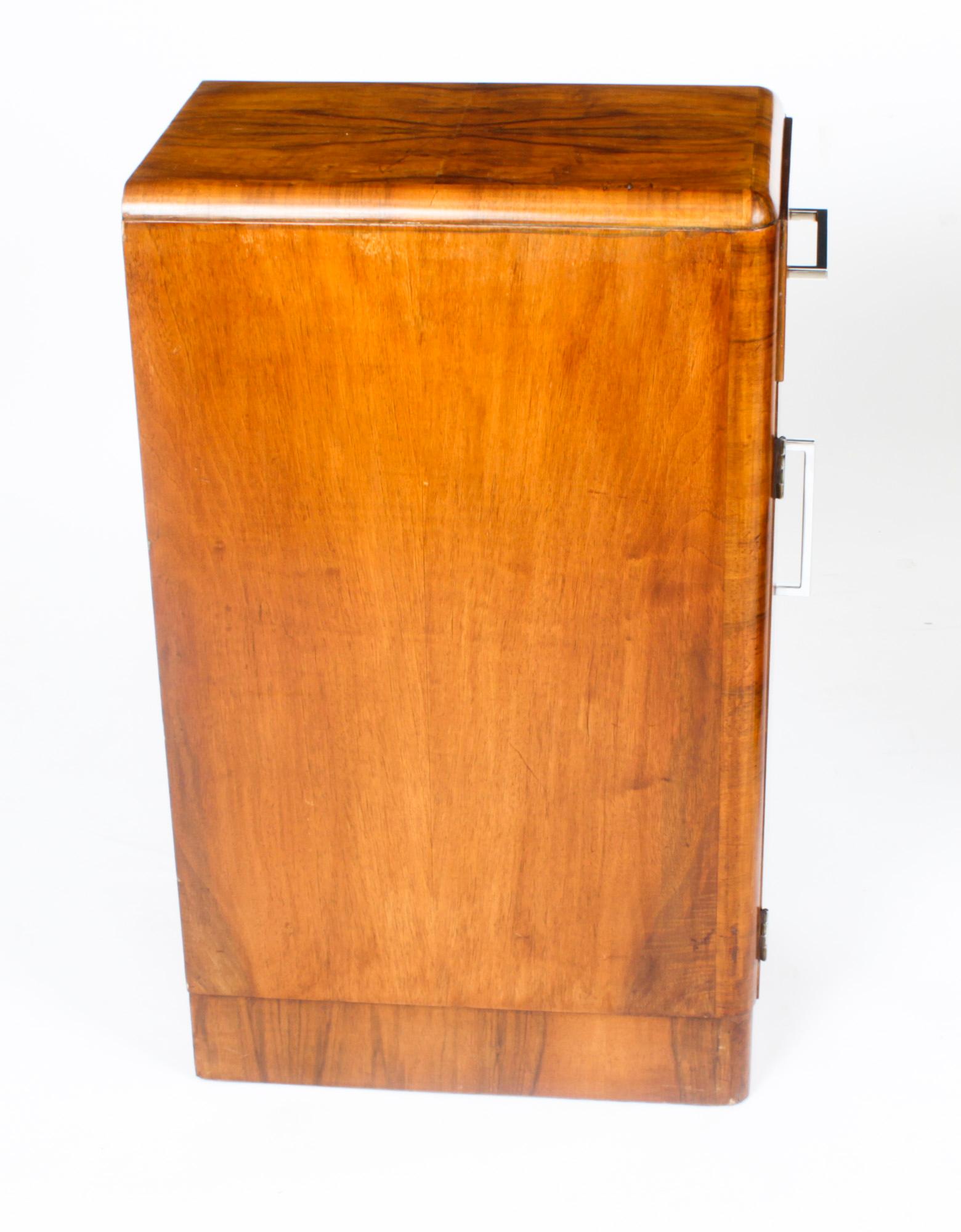 Antique Pair Art Deco Figured Walnut Bedside Cabinets 1920 9