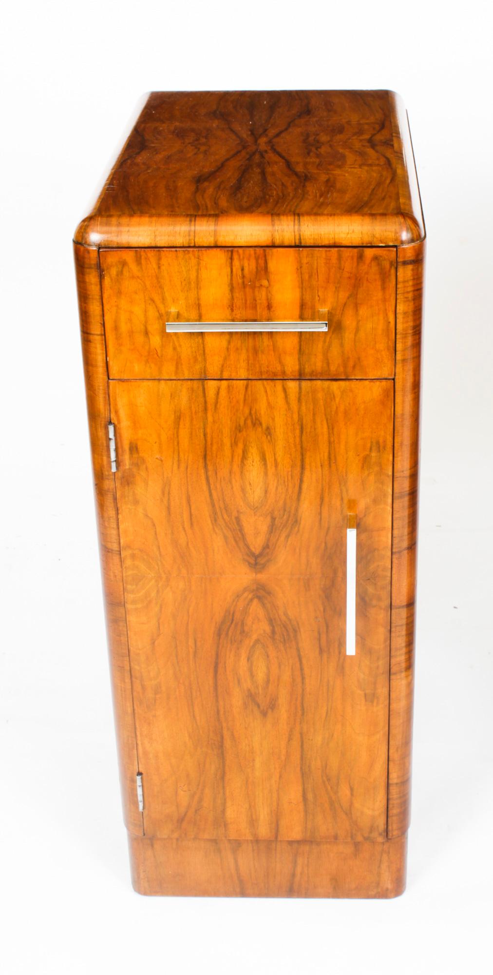 Antique Pair Art Deco Figured Walnut Bedside Cabinets 1920 13