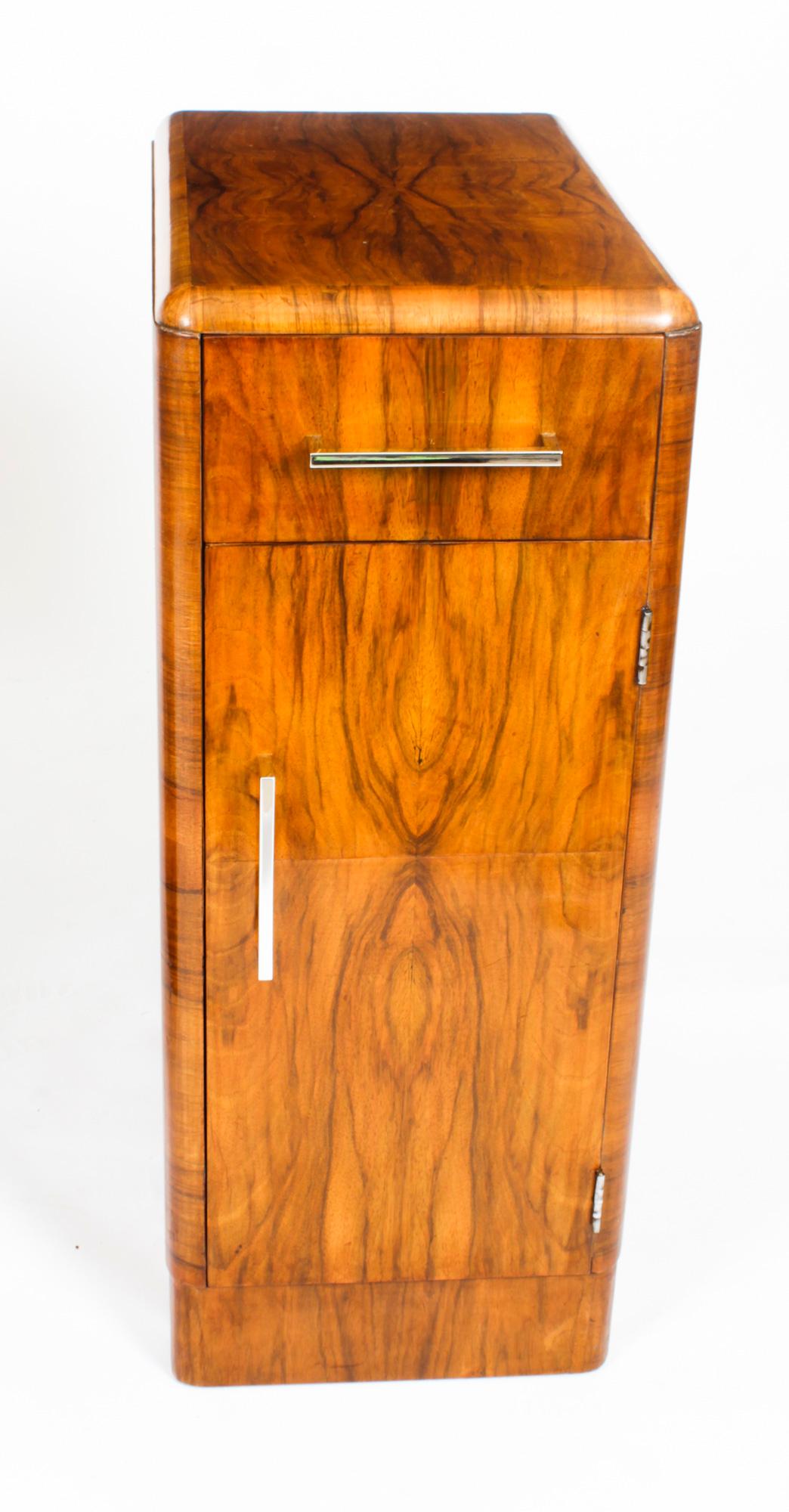 Antique Pair Art Deco Figured Walnut Bedside Cabinets 1920 2