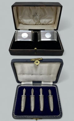 Antique Pair Art Deco Sterling Silver Napkin Rings Set Corn on the Cob Holders