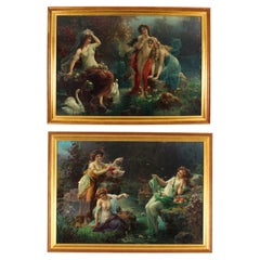 Antikes Paar Jugendstil-Rahmen mit Birnendrucken und vergoldeten Rahmen, 19. Jahrhundert