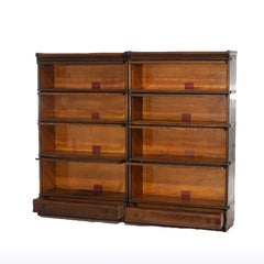 Antique Pair Arts & Crafts Globe Wernicke Leaded Glass Stack Bookcases c1910