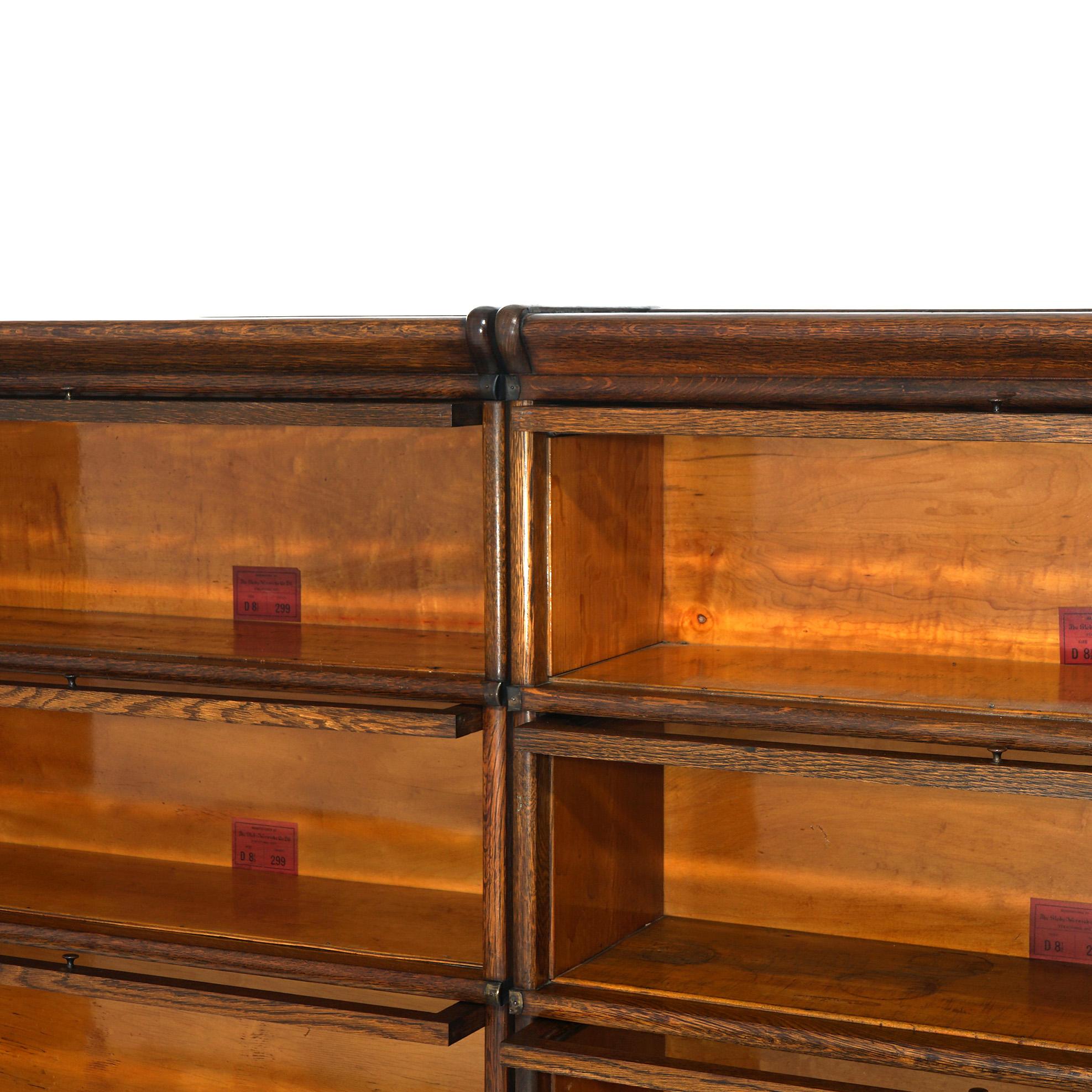 Antique Pair Arts & Crafts Globe Wernicke Leaded Glass Stack Bookcases c1910 In Good Condition In Big Flats, NY