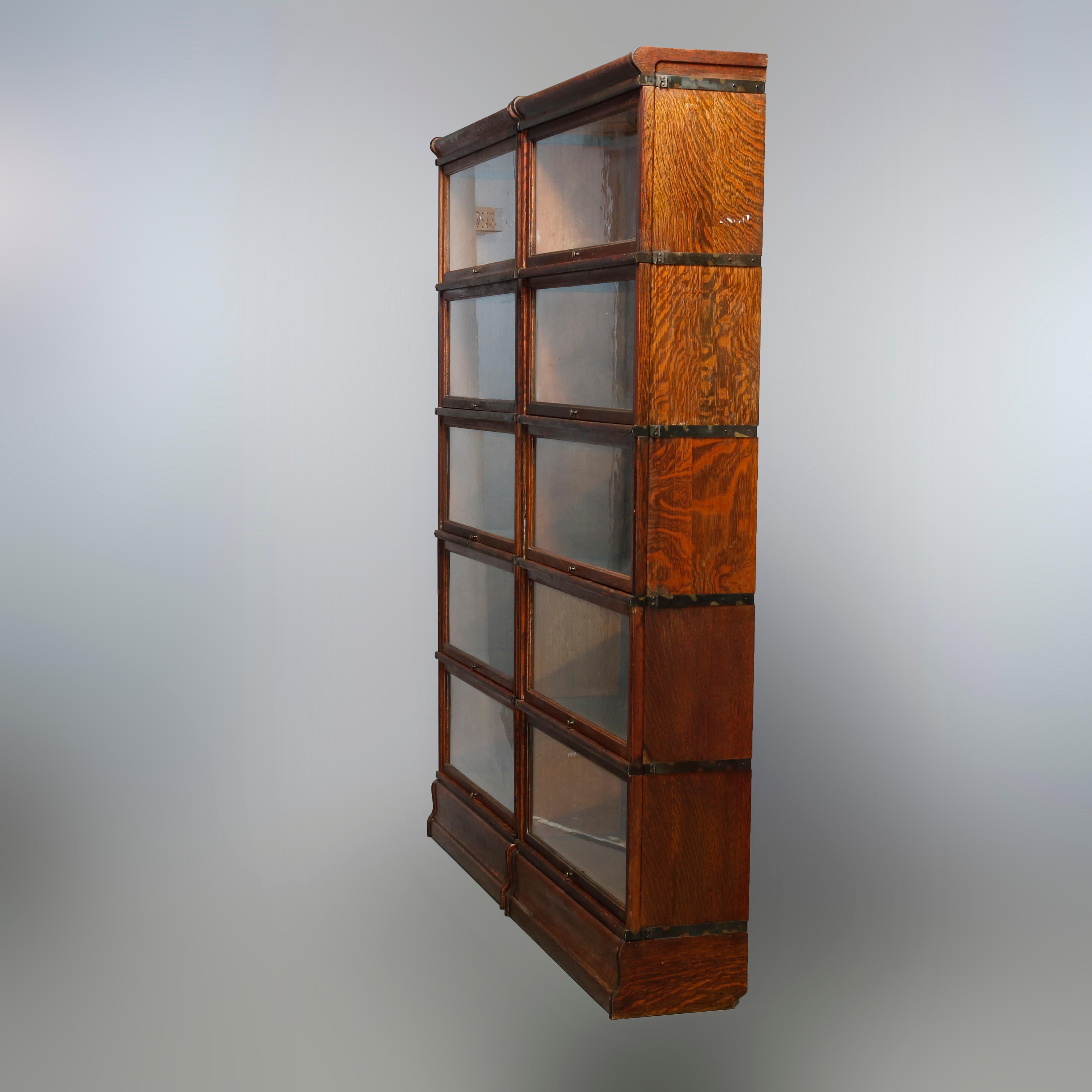 Antique Pair Arts & Crafts Globe Wernicke Oak Barrister Bookcases, c1910 5