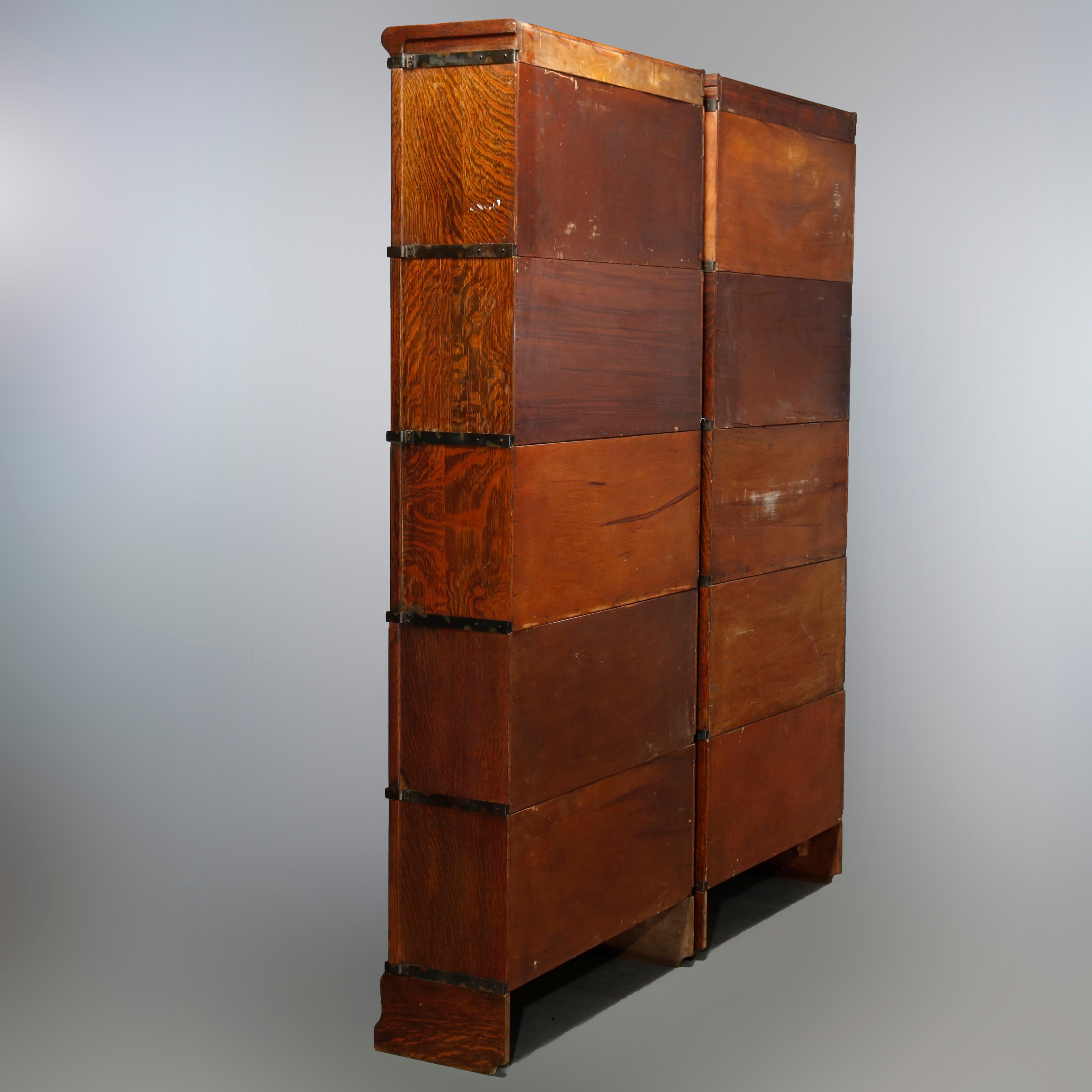Antique Pair Arts & Crafts Globe Wernicke Oak Barrister Bookcases, c1910 7
