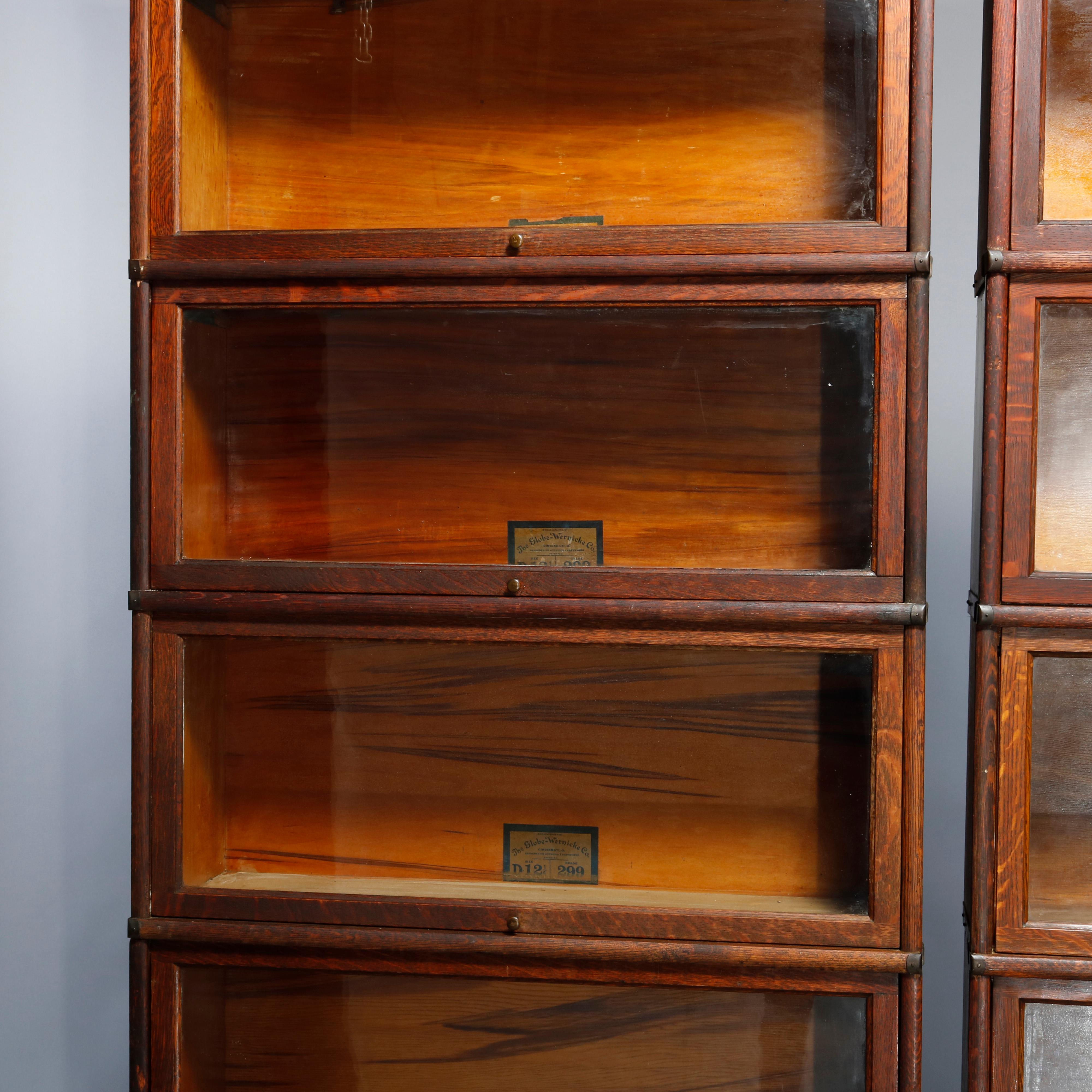 Arts and Crafts Antique Pair Arts & Crafts Globe Wernicke Oak Barrister Bookcases, c1910