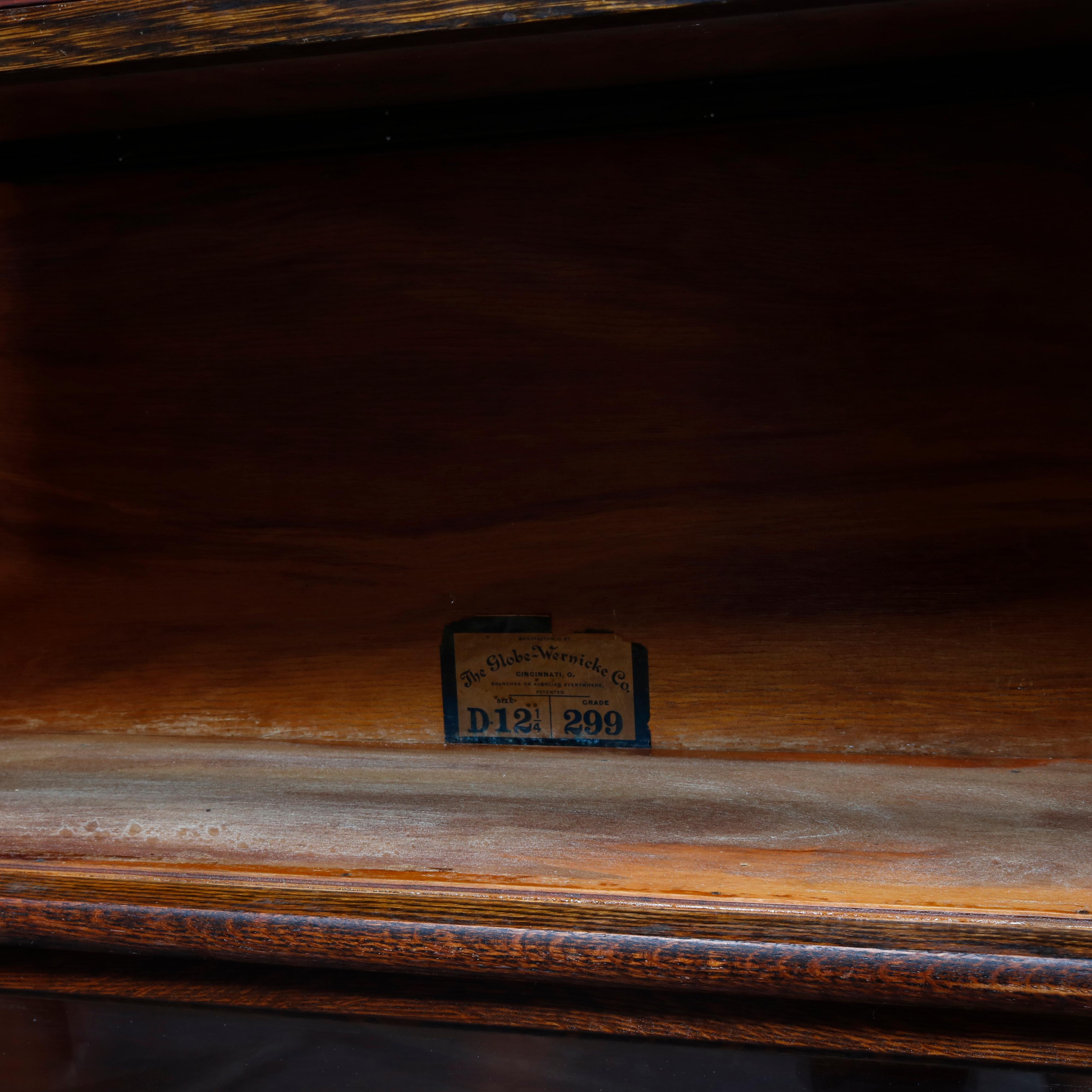 Antique Pair Arts & Crafts Globe Wernicke Oak Barrister Bookcases, c1910 1