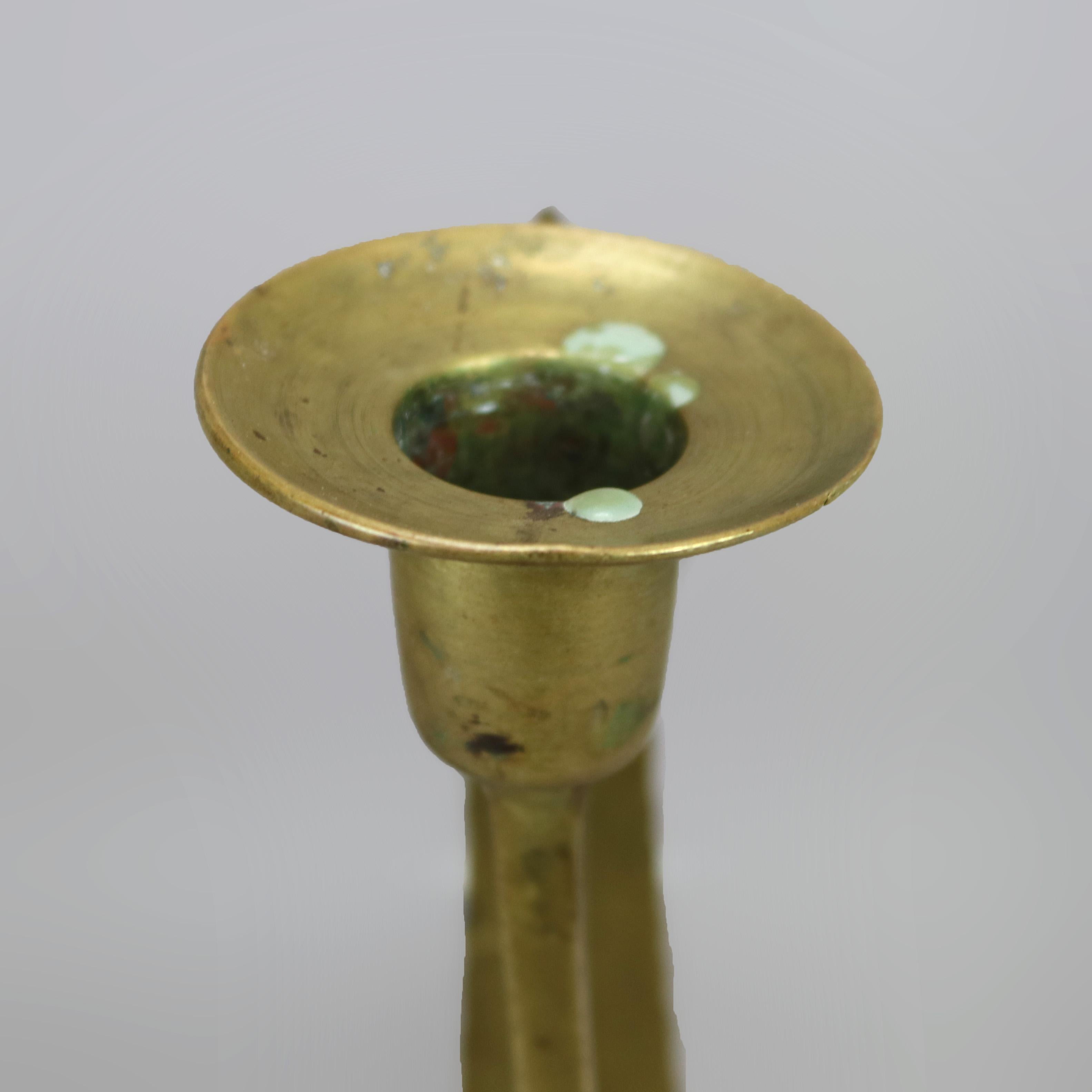 20th Century Antique Pair Arts & Crafts Gustav Stickley Hammered Brass Candle Sconces, C1910