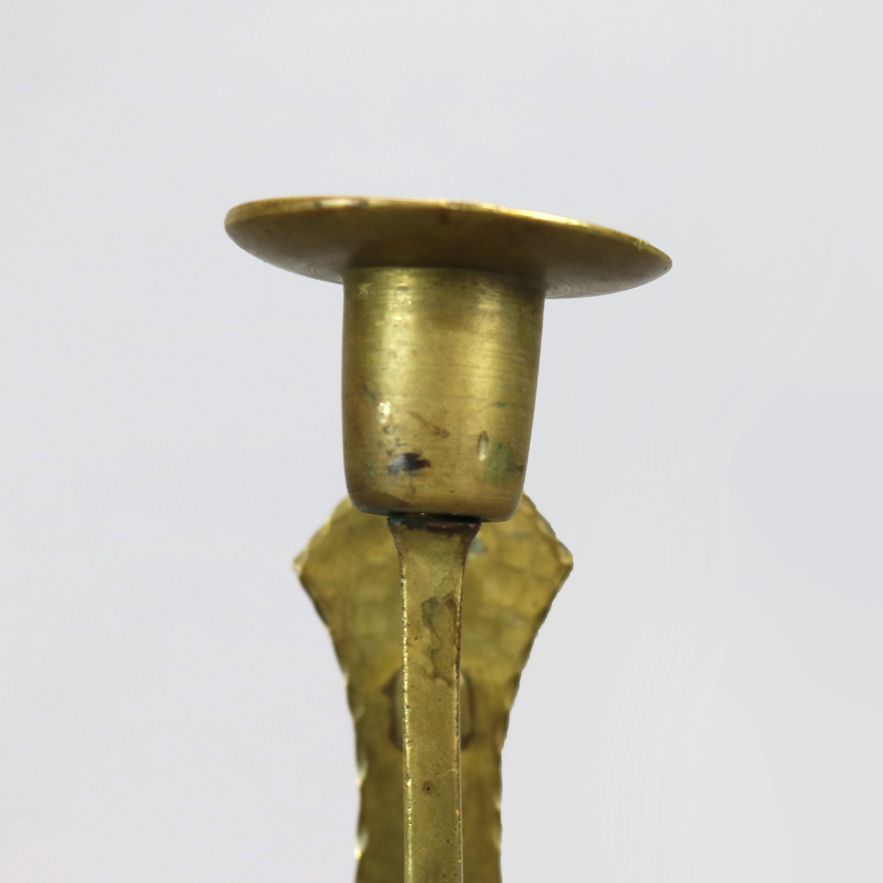 Antique Pair Arts & Crafts Gustav Stickley Hammered Brass Candle Sconces, C1910 1