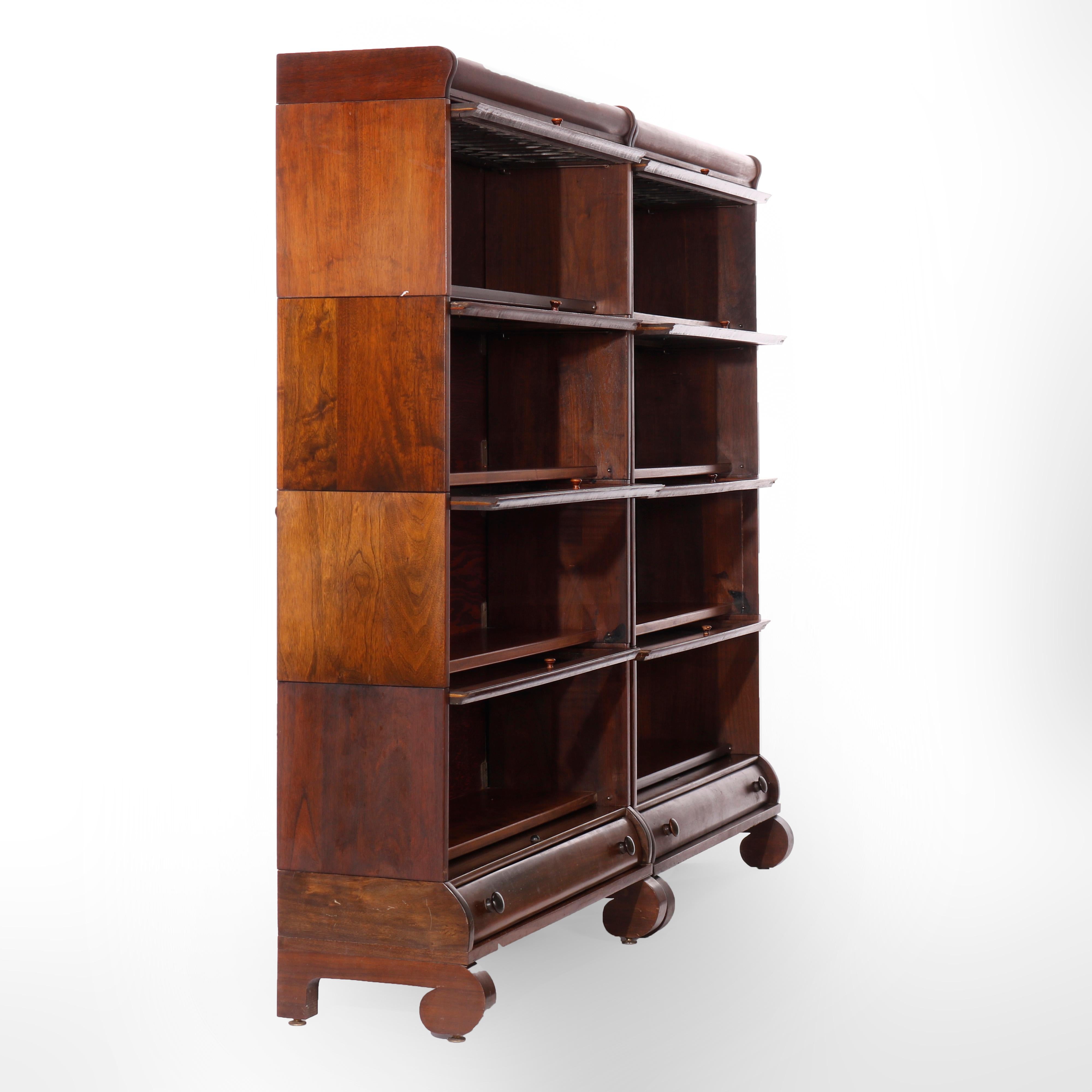 Arts and Crafts Antique Pair Arts & Crafts Lundstrom Walnut & Leaded Glass Barrister Bookcase