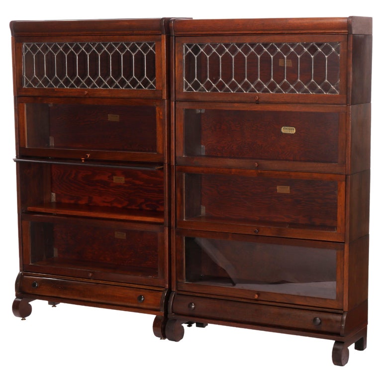 Leaded Glass Barrister Bookcase, Leaded Glass Barrister Bookcase