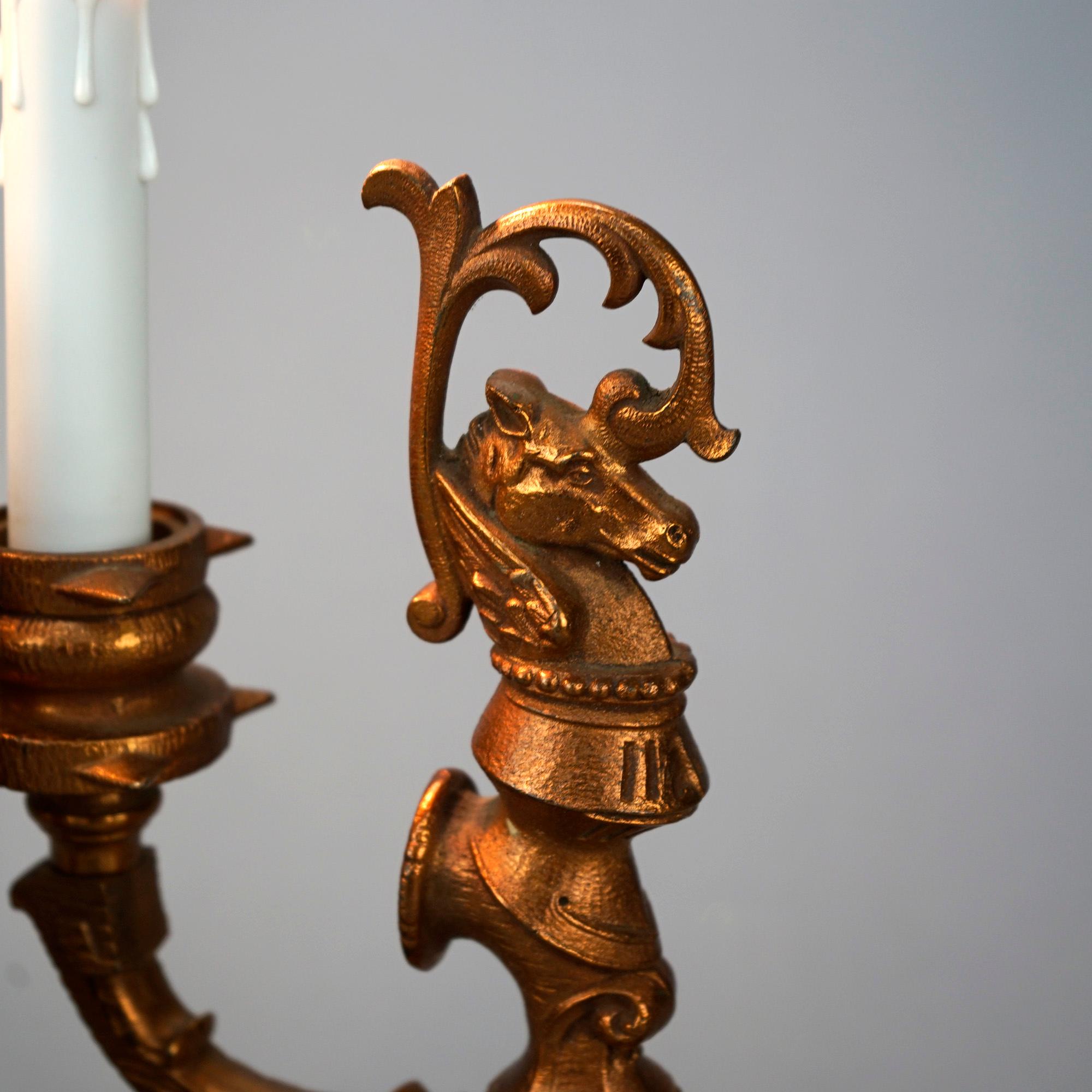 Classical Greek Antique Pair Arts & Crafts Rembrandt Figural Pegasus Lamps Circa 1930
