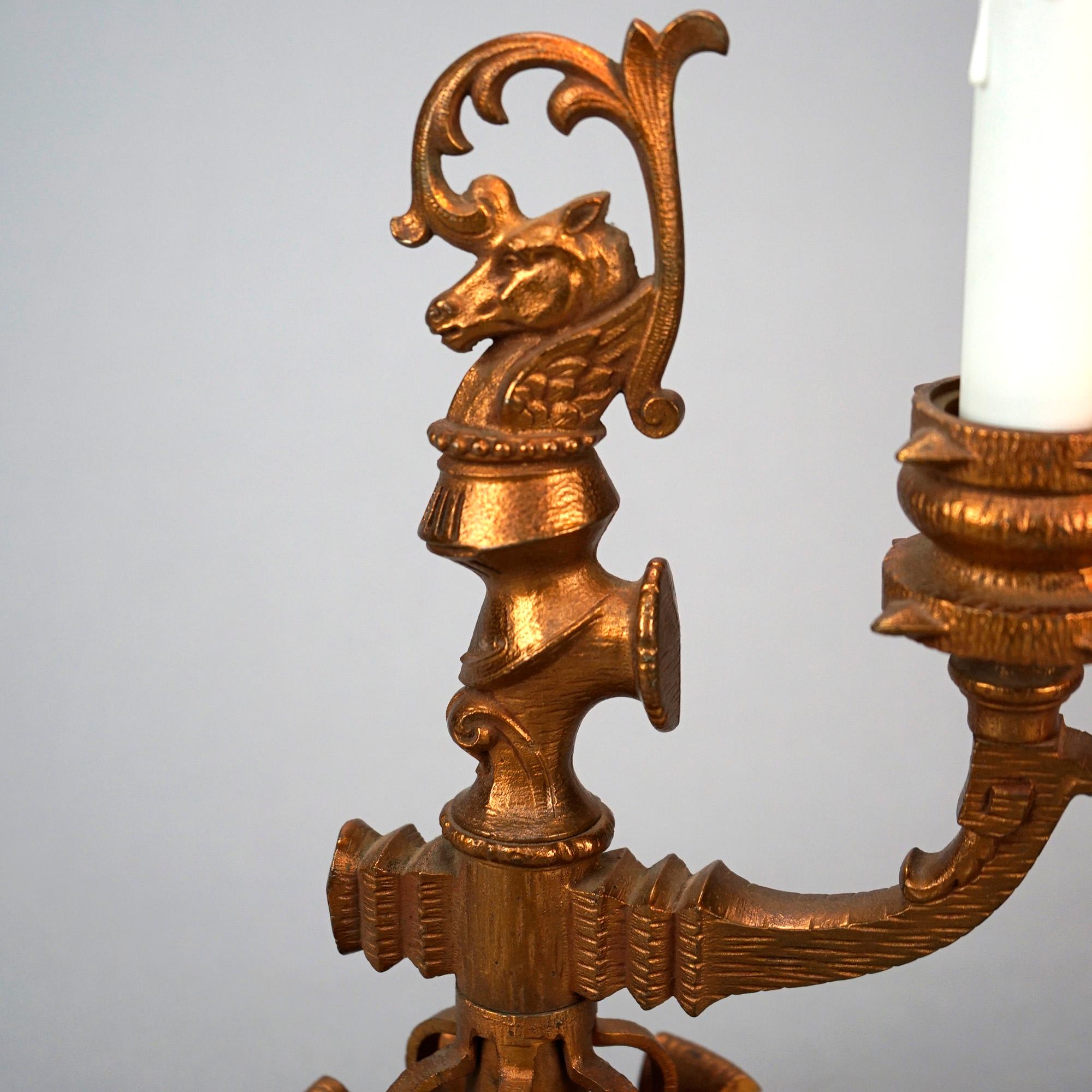 Metal Antique Pair Arts & Crafts Rembrandt Figural Pegasus Lamps Circa 1930