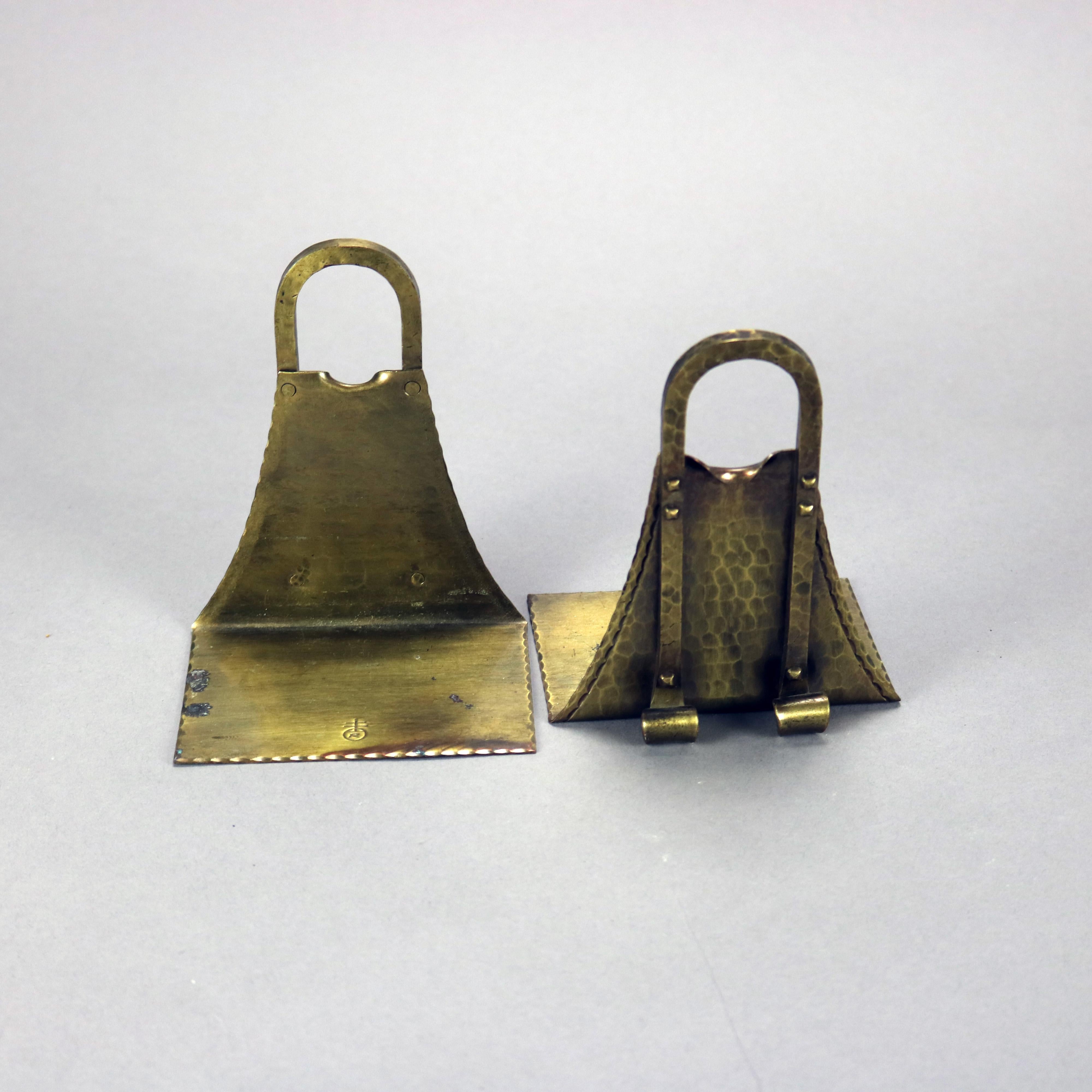 Antique Pair Arts & Crafts Roycroft Hammered Brass Bookends circa 1910 1