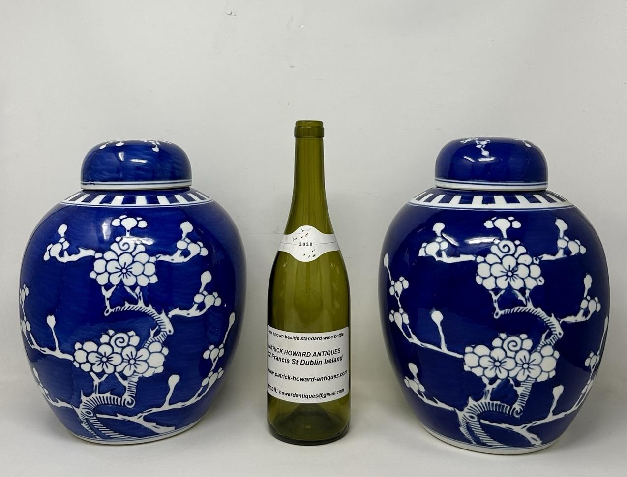 Antique Pair Asian Chinese Export Blue White Porcelain Ginger Jars Mid Century  4