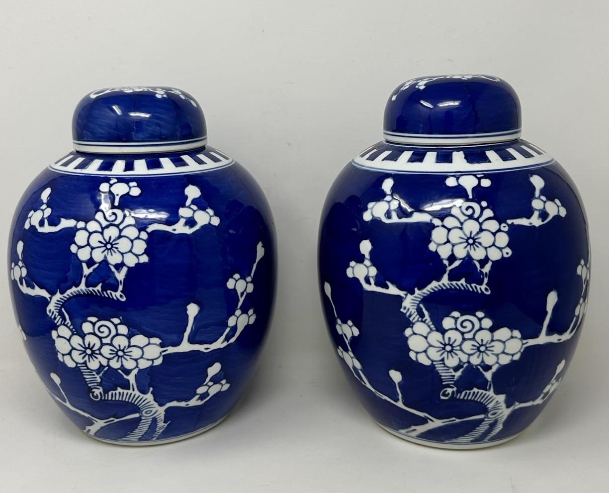 Antique Pair Asian Chinese Export Blue White Porcelain Ginger Jars Mid Century  In Good Condition In Dublin, Ireland