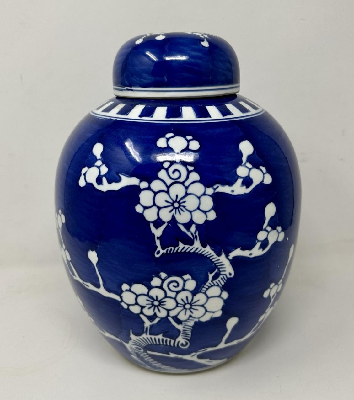 Ceramic Antique Pair Asian Chinese Export Blue White Porcelain Ginger Jars Mid Century 