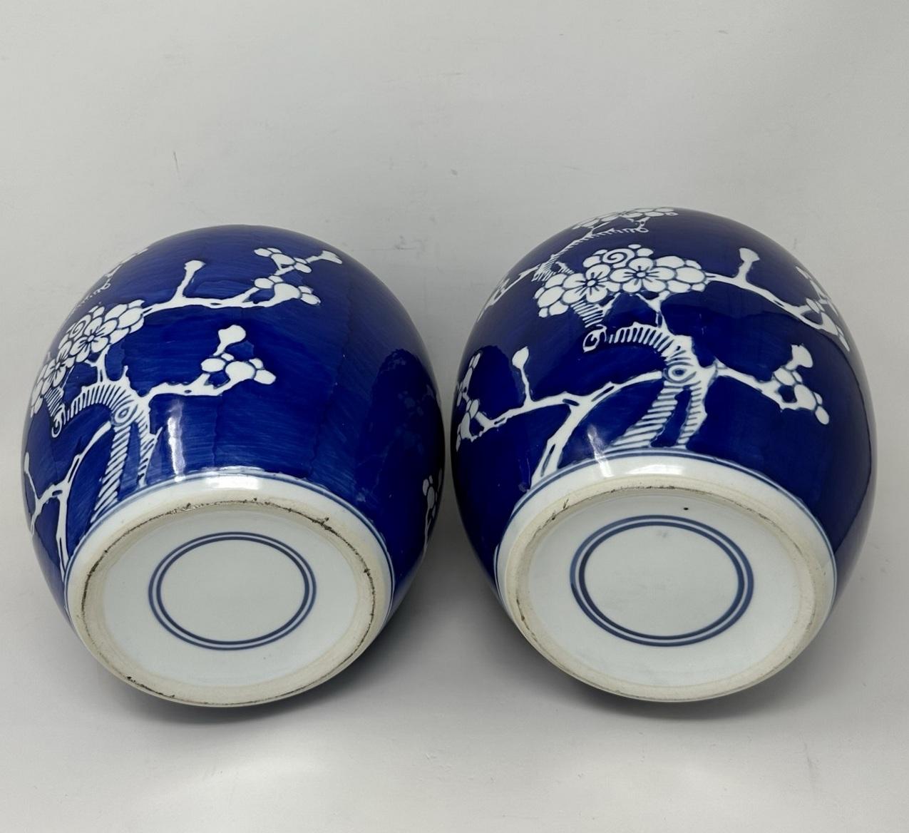 Antique Pair Asian Chinese Export Blue White Porcelain Ginger Jars Mid Century  3