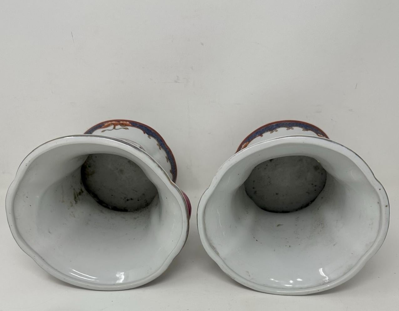 Antique Pair Asian Chinese Export Republic Porcelain Armorial Crest Urns Vases  3