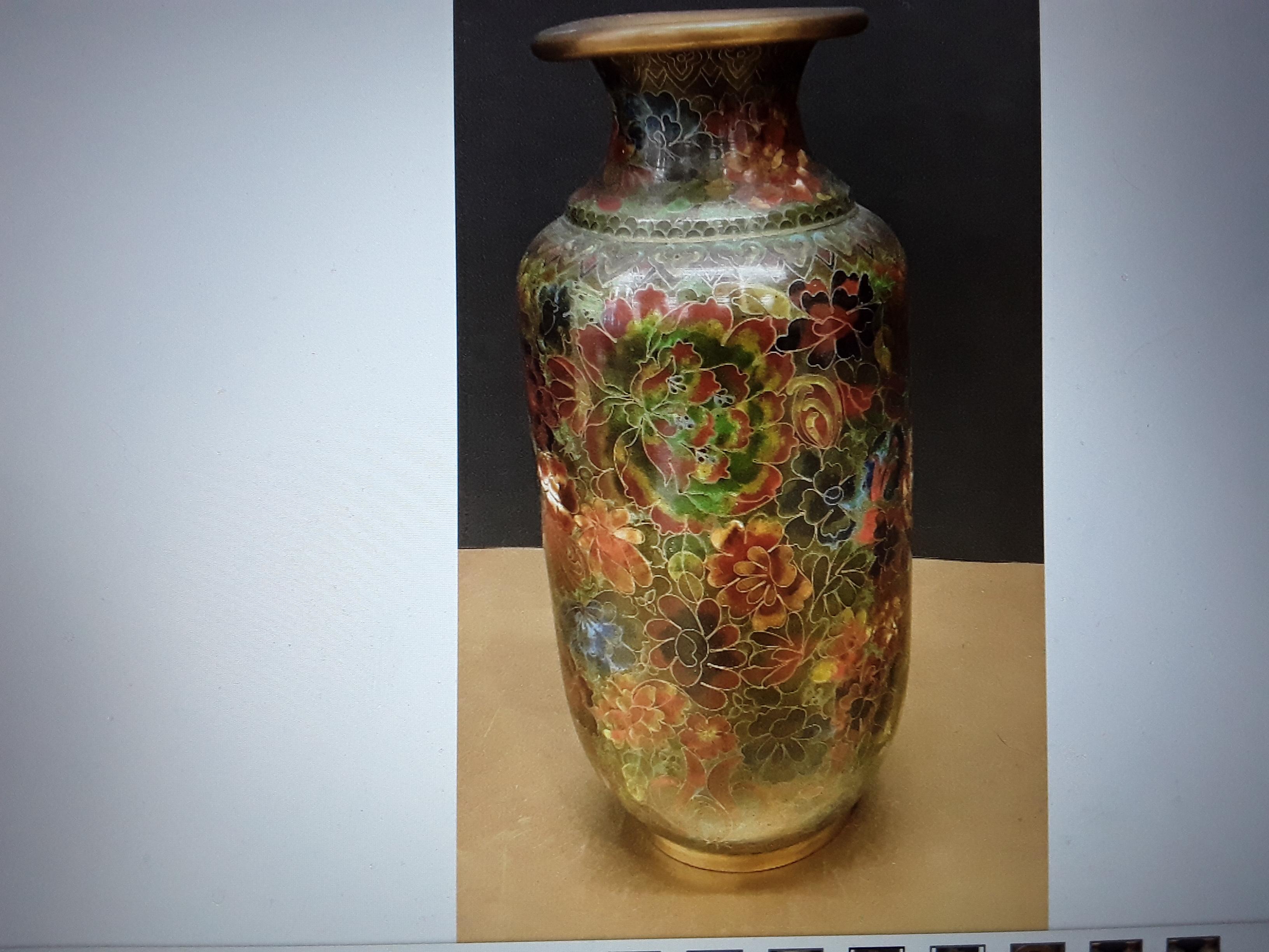 Cloissoné Antique Pair Asian Chinoiserie Cloissone Vase in Green Earth Tones For Sale