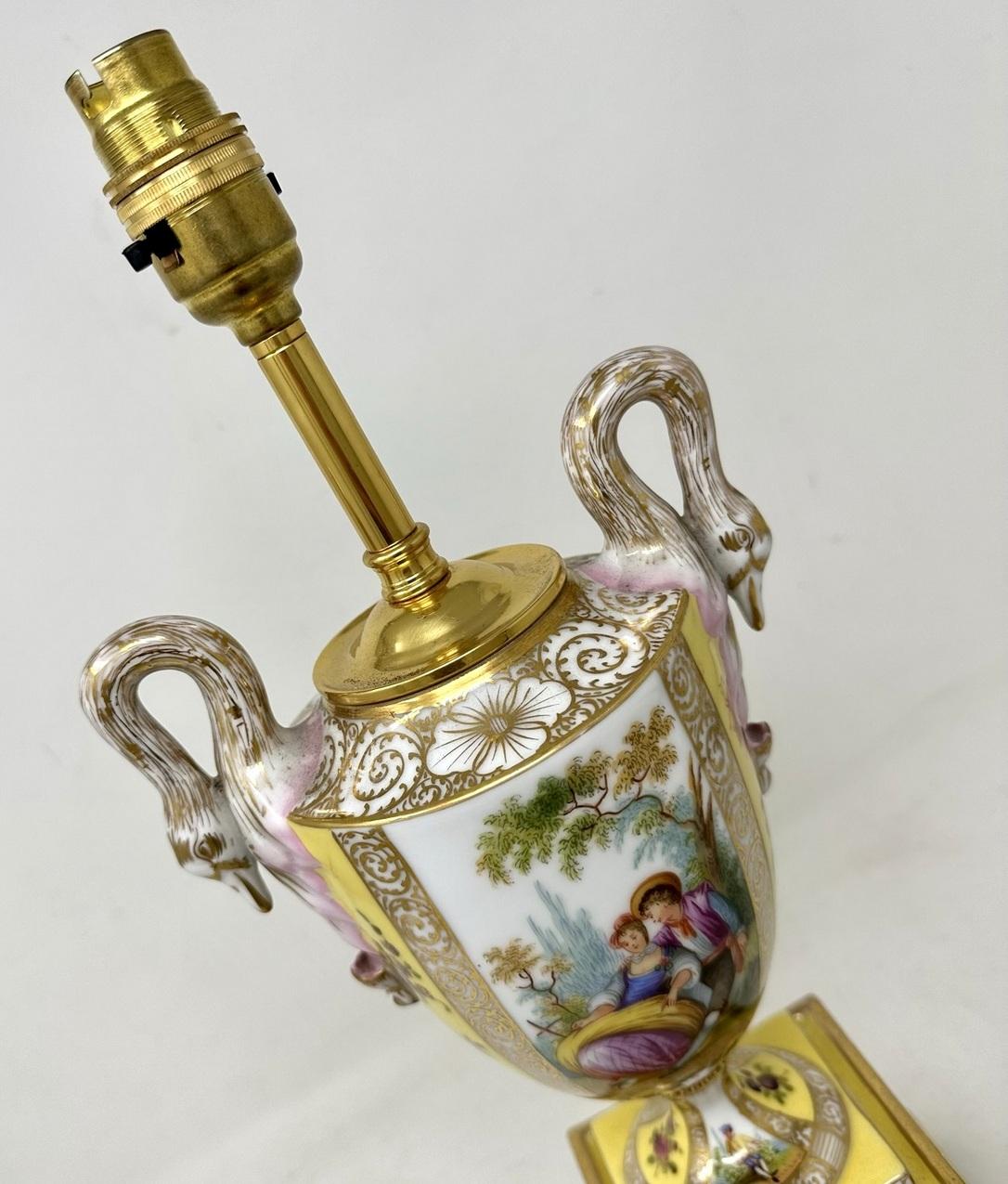 Antique Pair Austrian Royal Vienna Beehive Porcelain Gilt Mounted Table Lamps For Sale 3