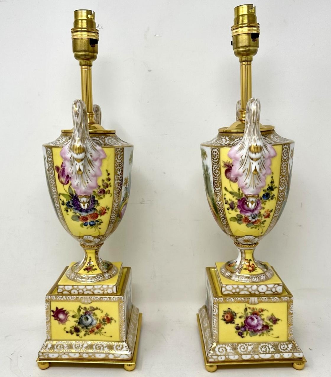 French Antique Pair Austrian Royal Vienna Beehive Porcelain Gilt Mounted Table Lamps For Sale