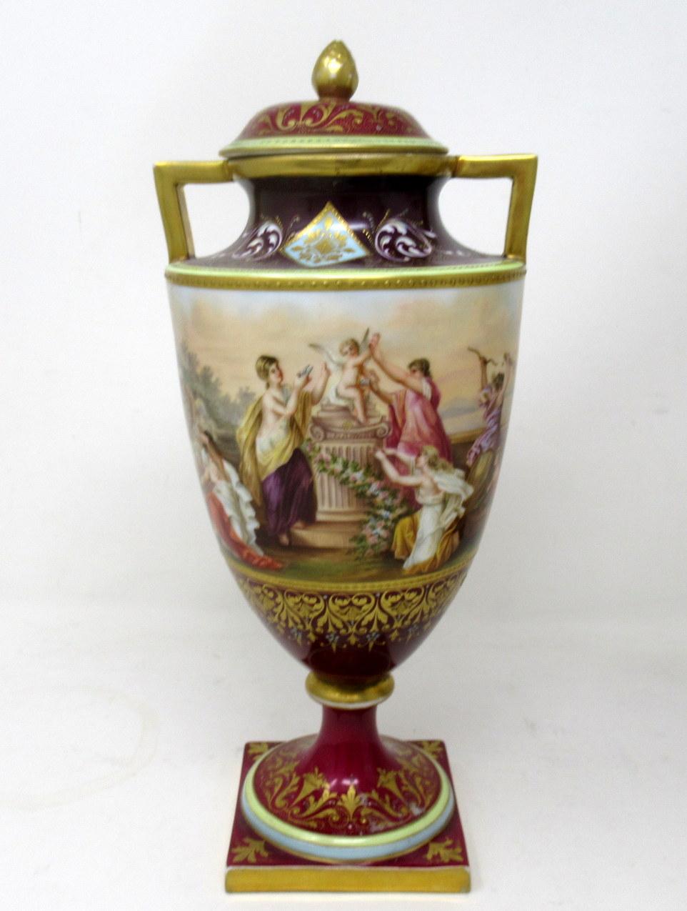 Porcelain Antique Pair Austrian Royal Vienna Mythological Hand Painted Vases Urns A Heer