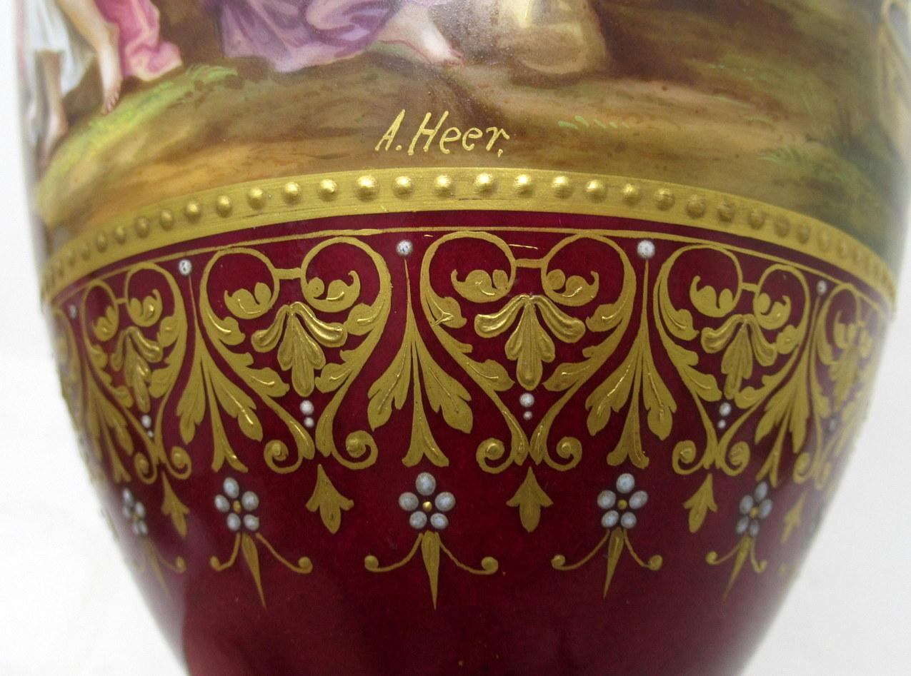 Antique Pair Austrian Royal Vienna Mythological Hand Painted Vases Urns A Heer 1