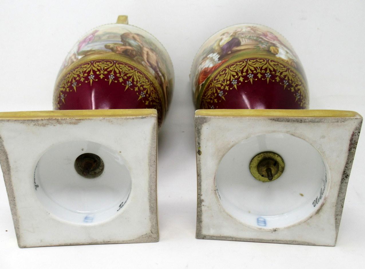 Antique Pair Austrian Royal Vienna Mythological Hand Painted Vases Urns A Heer 2