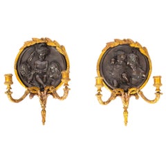 Antique Pair of Beautiful Ormolu and Bronze Wall Sconces Dated 1848 19th Century