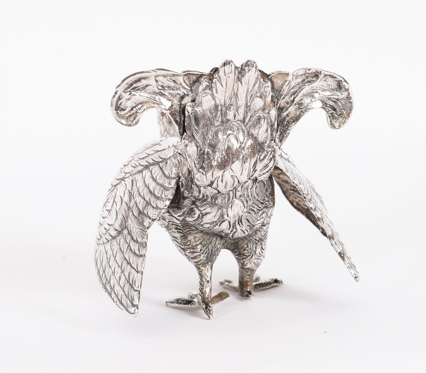 Antique Pair Belgian Silver Grouse Game Birds 19th Century For Sale 8